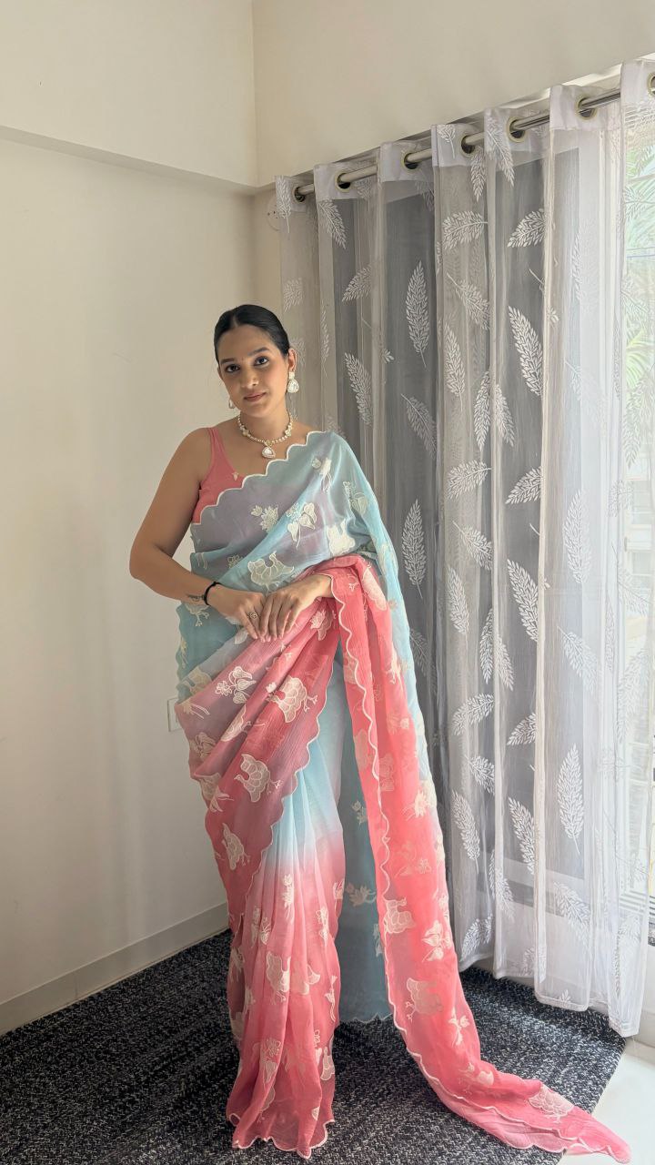 Dual Shade Crunchy Silk Festivewear Saree | Nardev Fashion