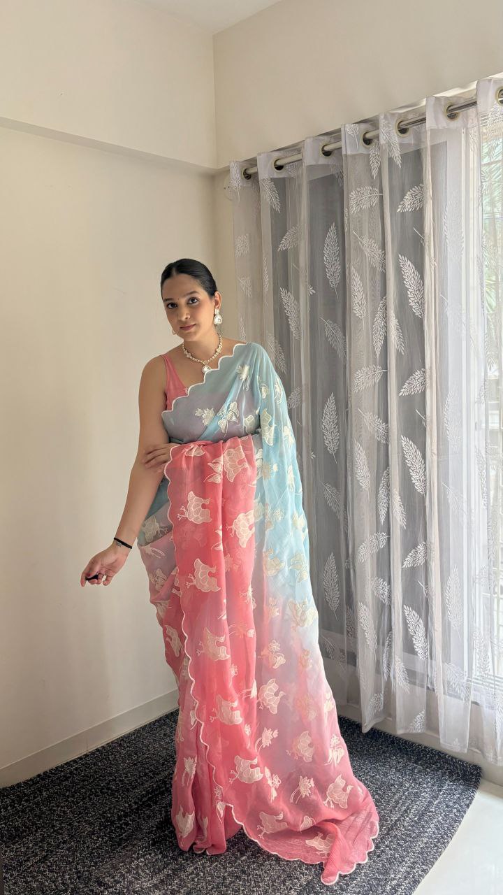 Dual Shade Crunchy Silk Festivewear Saree | Nardev Fashion