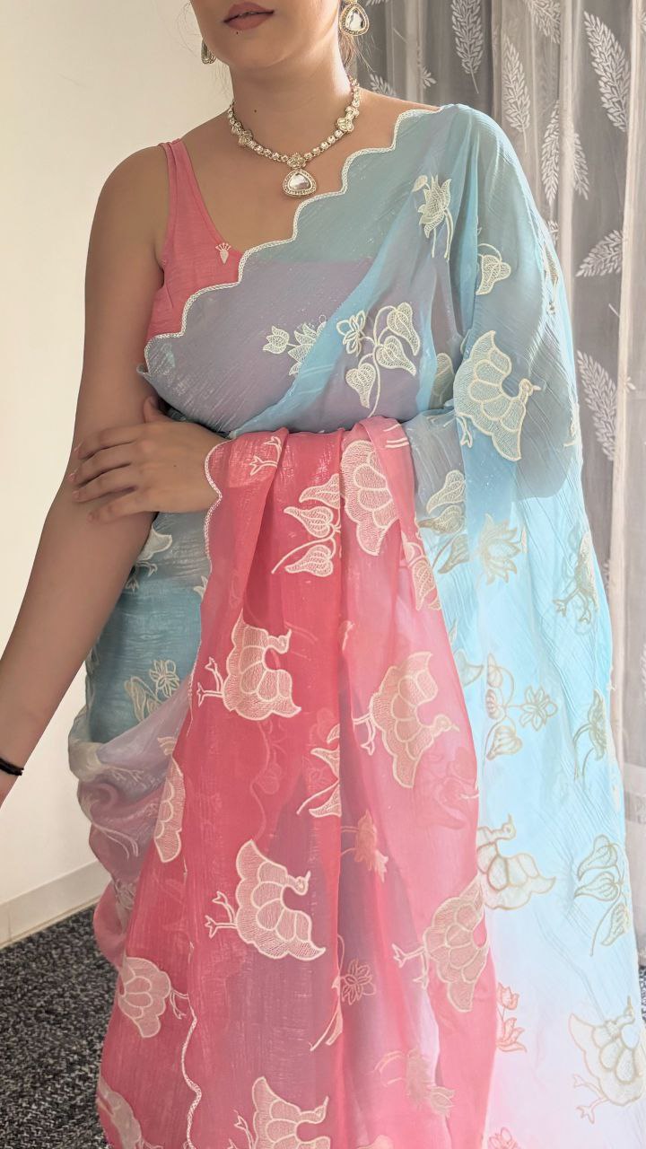 Dual Shade Crunchy Silk Festivewear Saree | Nardev Fashion