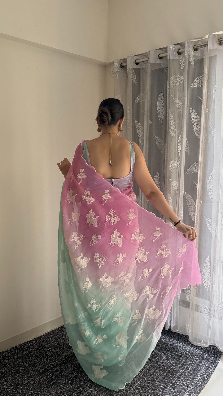 Dual Shade Crunchy Silk Partywear Saree | Nardev Fashion