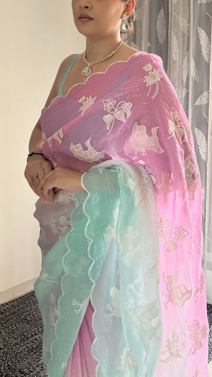 Dual Shade Crunchy Silk Partywear Saree | Nardev Fashion