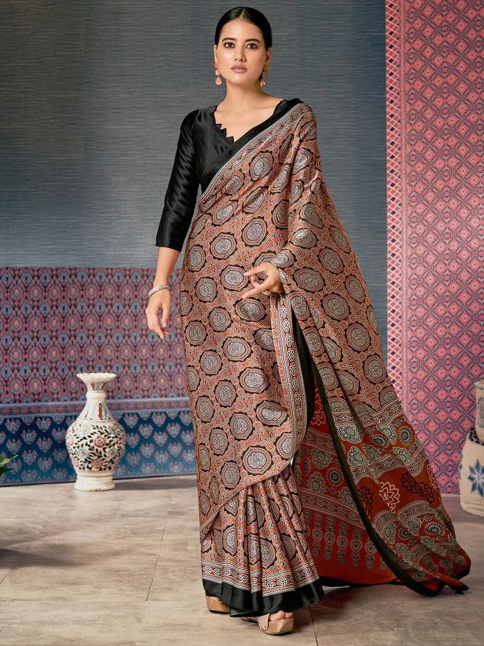 Fancy Look Ajrakh Print Saree