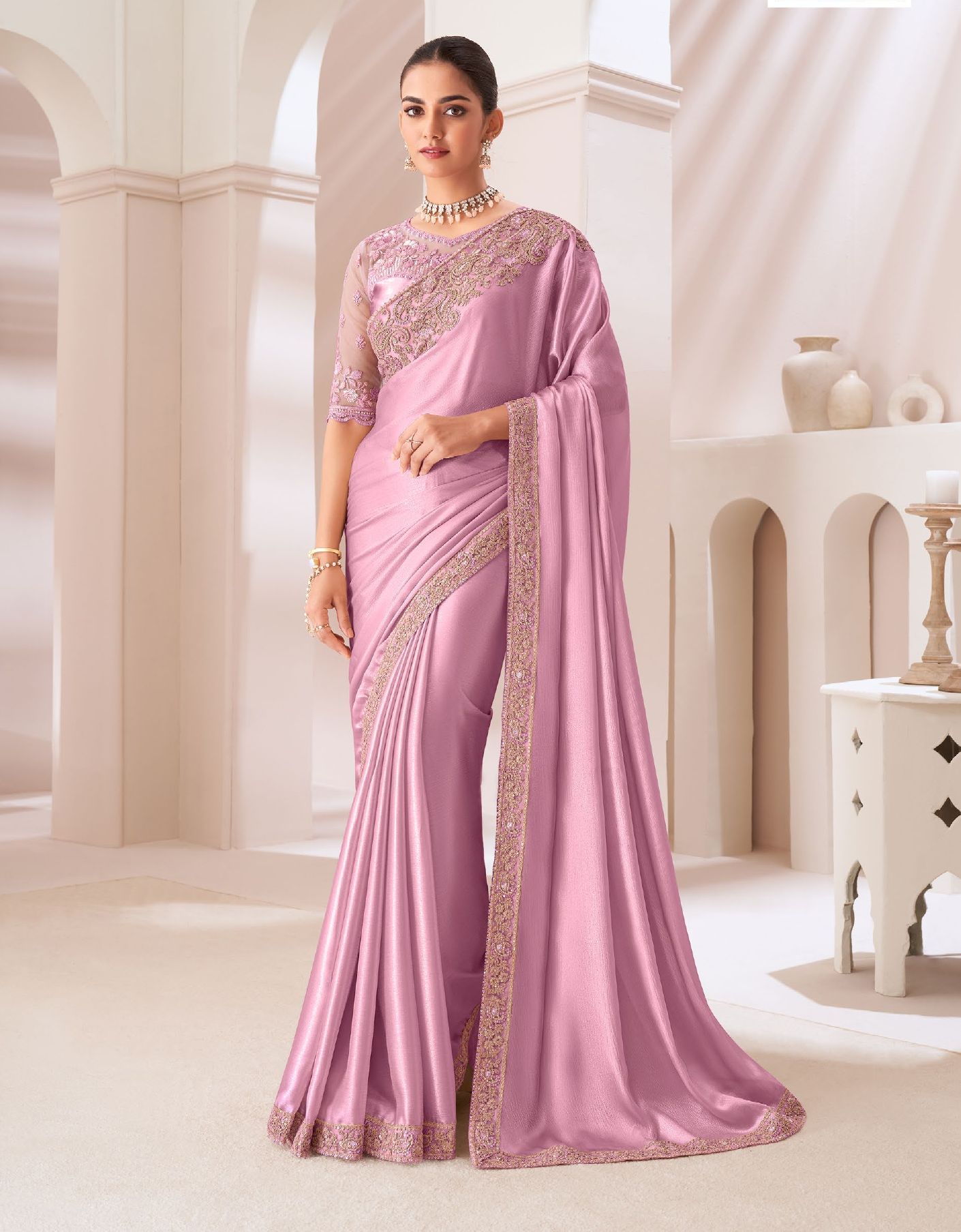 Fancy Sartin Chiffon Saree With Blouse