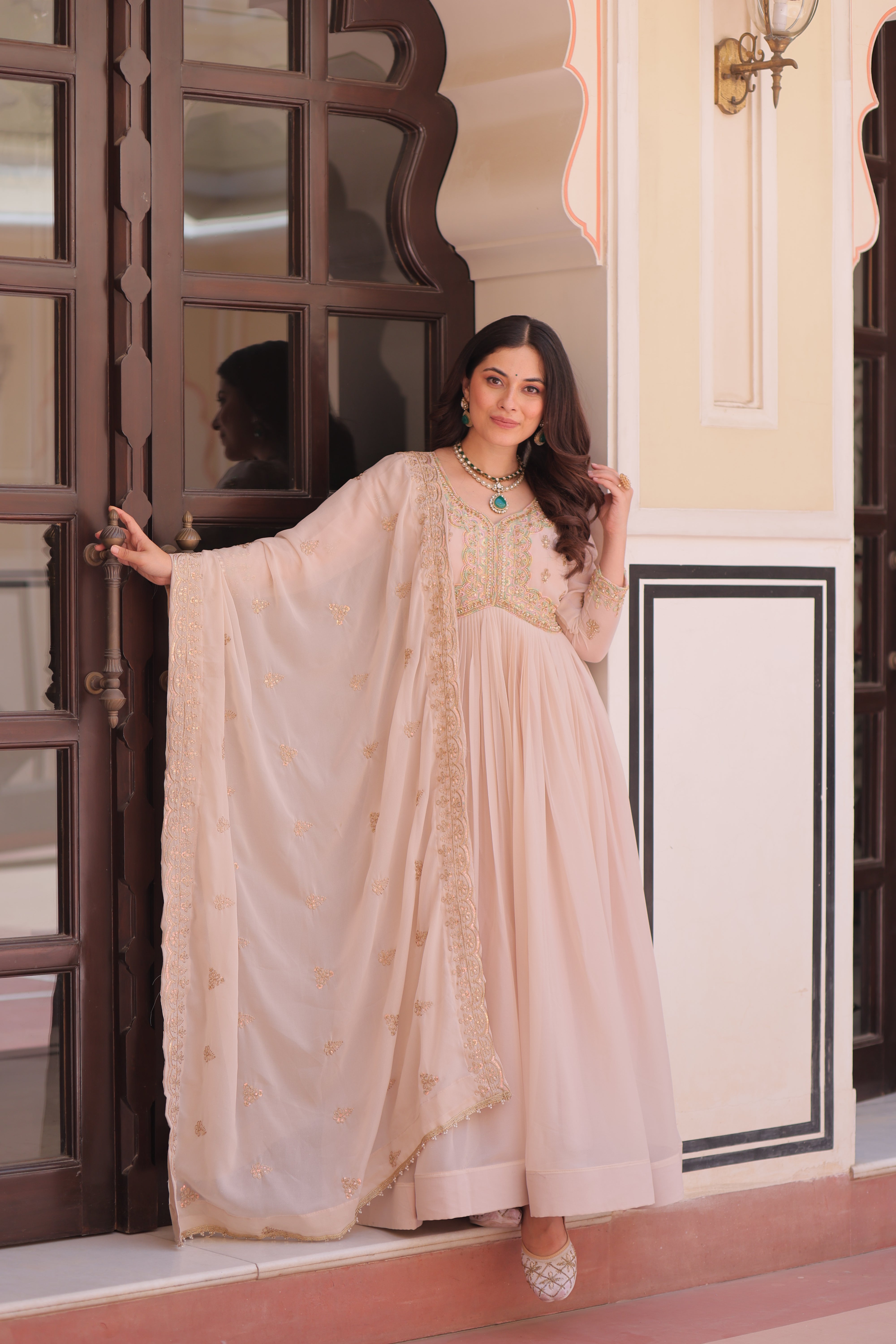 Festival Light Color Anarkali with Dupatta - Diwali Special Outfits for Women