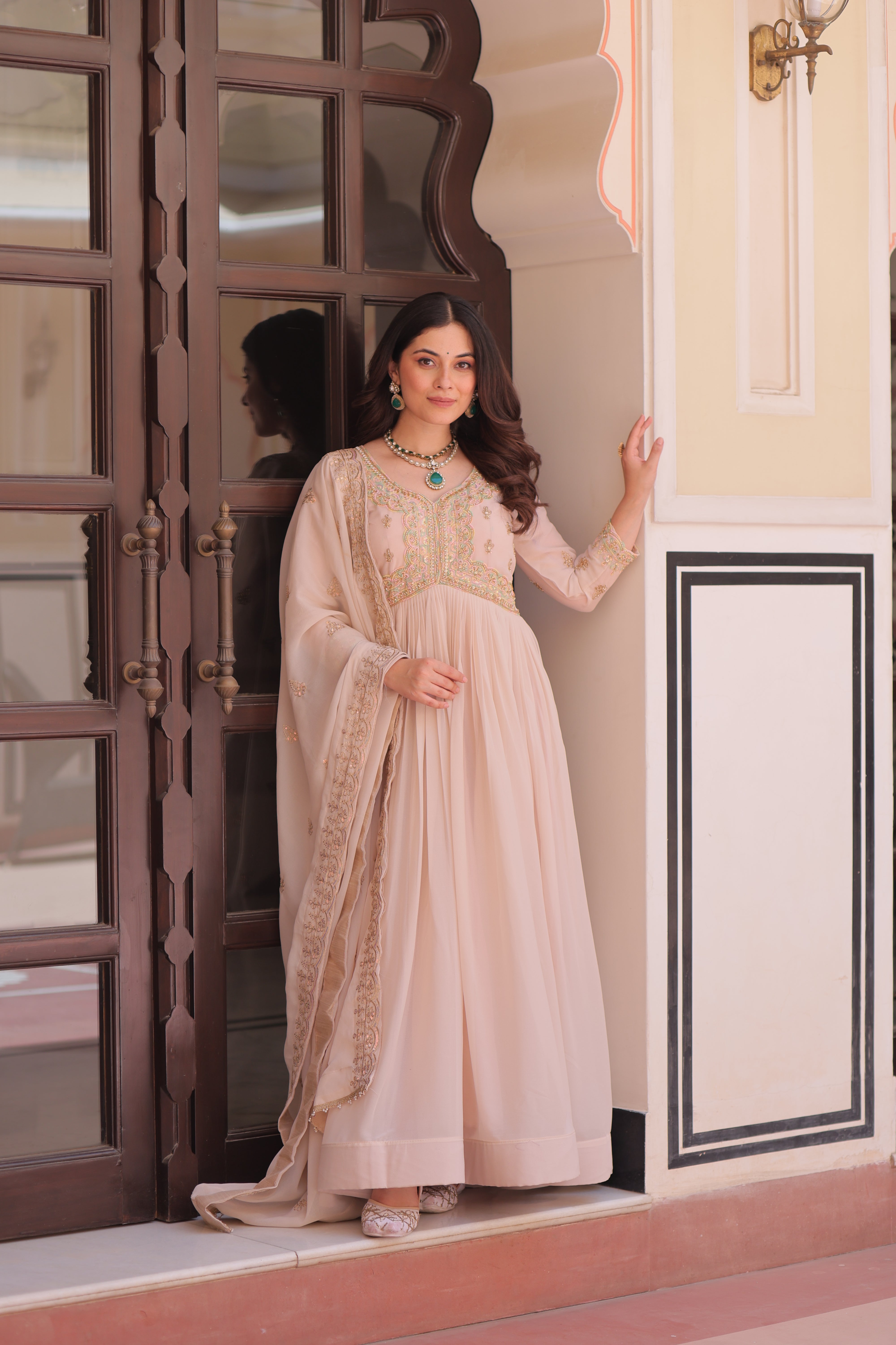 Festival Light Color Anarkali with Dupatta - Diwali Special Outfits for Women