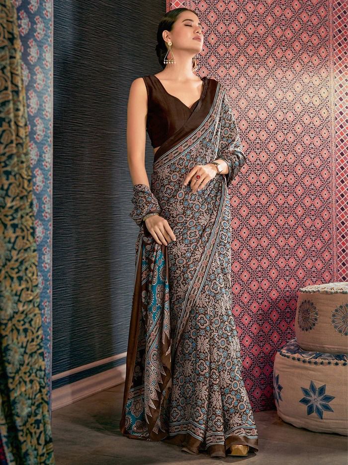 Girlish Look Ajrakh Print Saree