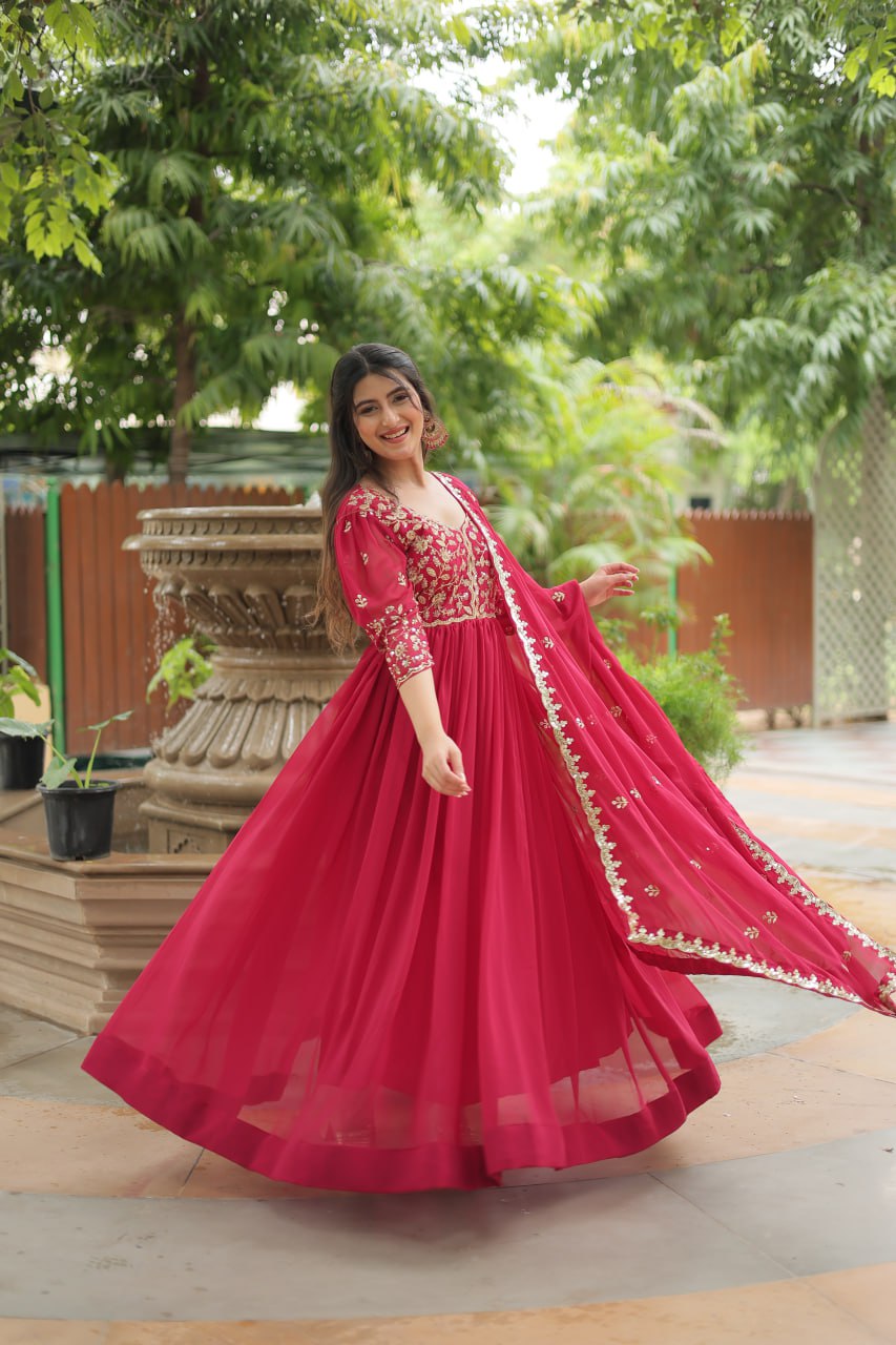 Glamwiz Sequin Red Anarkali Gown