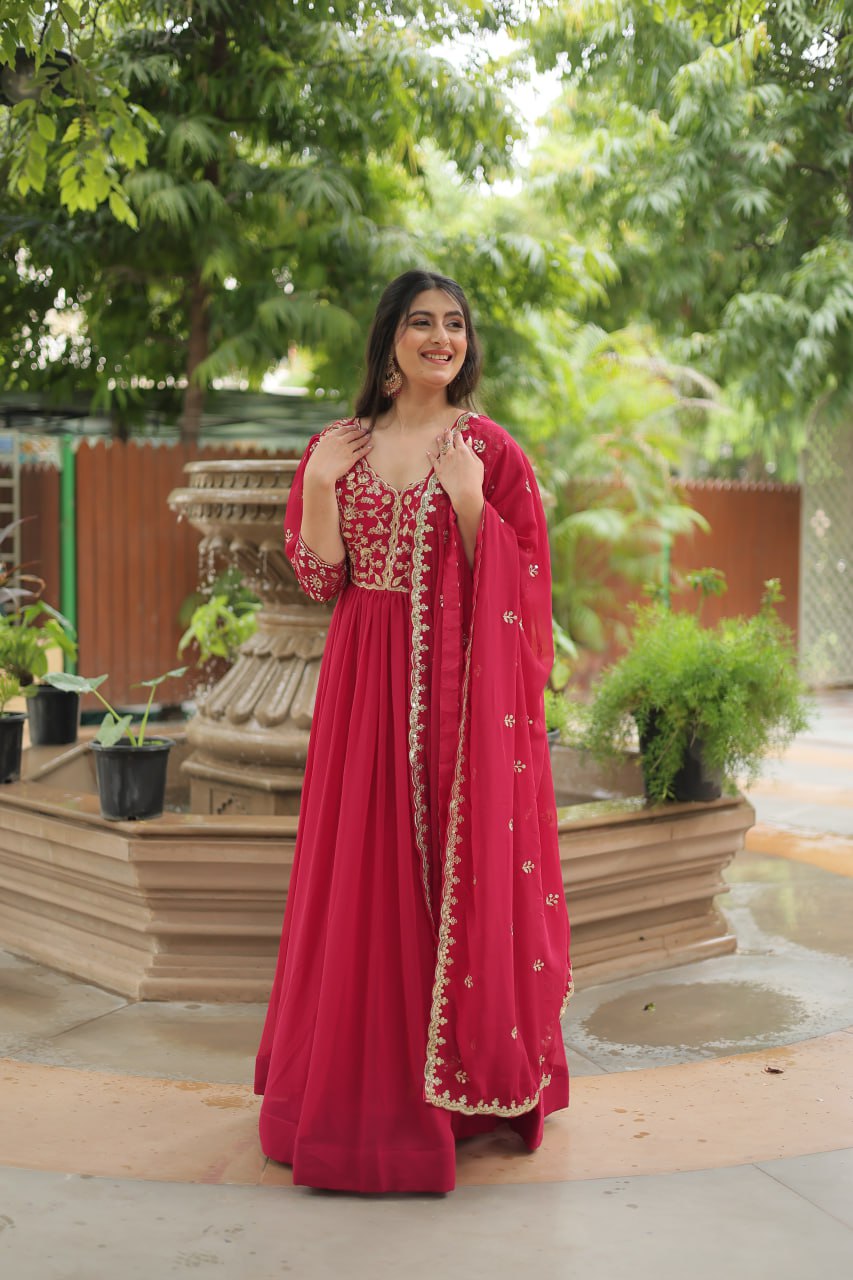 Glamwiz Sequin Red Anarkali Gown