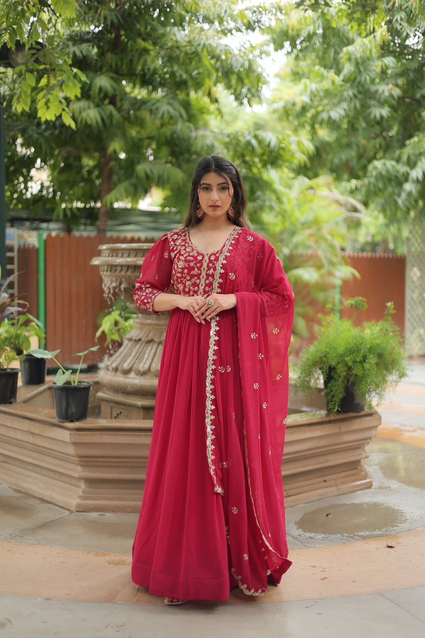 Glamwiz Sequin Red Anarkali Gown