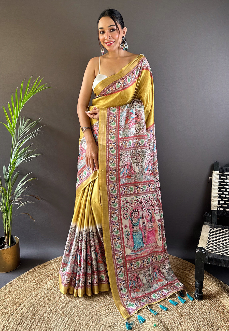 Gold Tussar Silk Saree With Blouse Piece