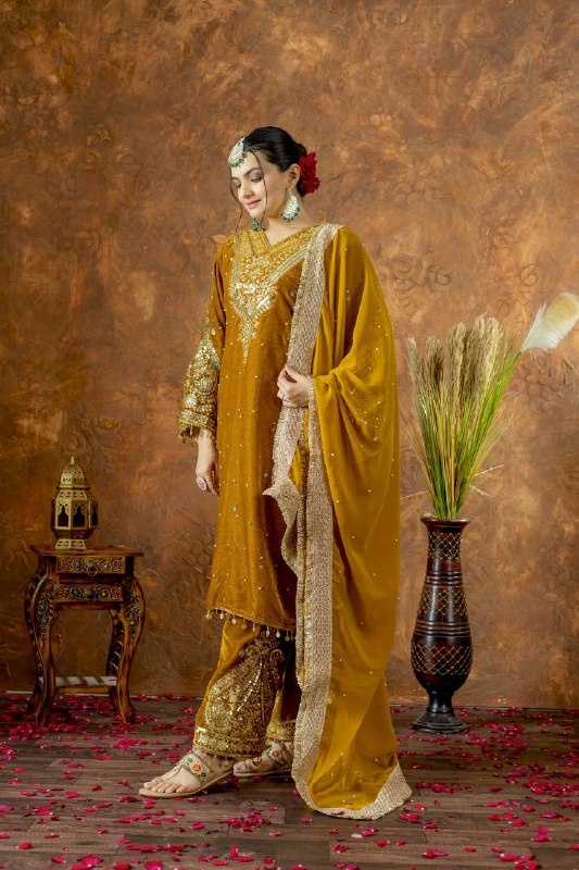 Golden Color Winter Velvet Suit – Ready to Wear (M–XXL) | Nardev Fashion