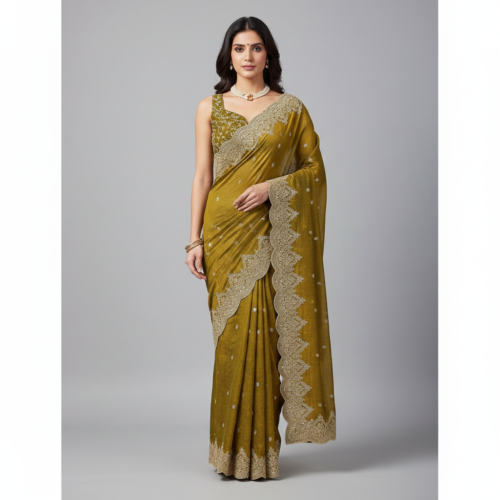 Golden Lightweight Elegant and Beautifully Crafted Saree | Nardev Fashion