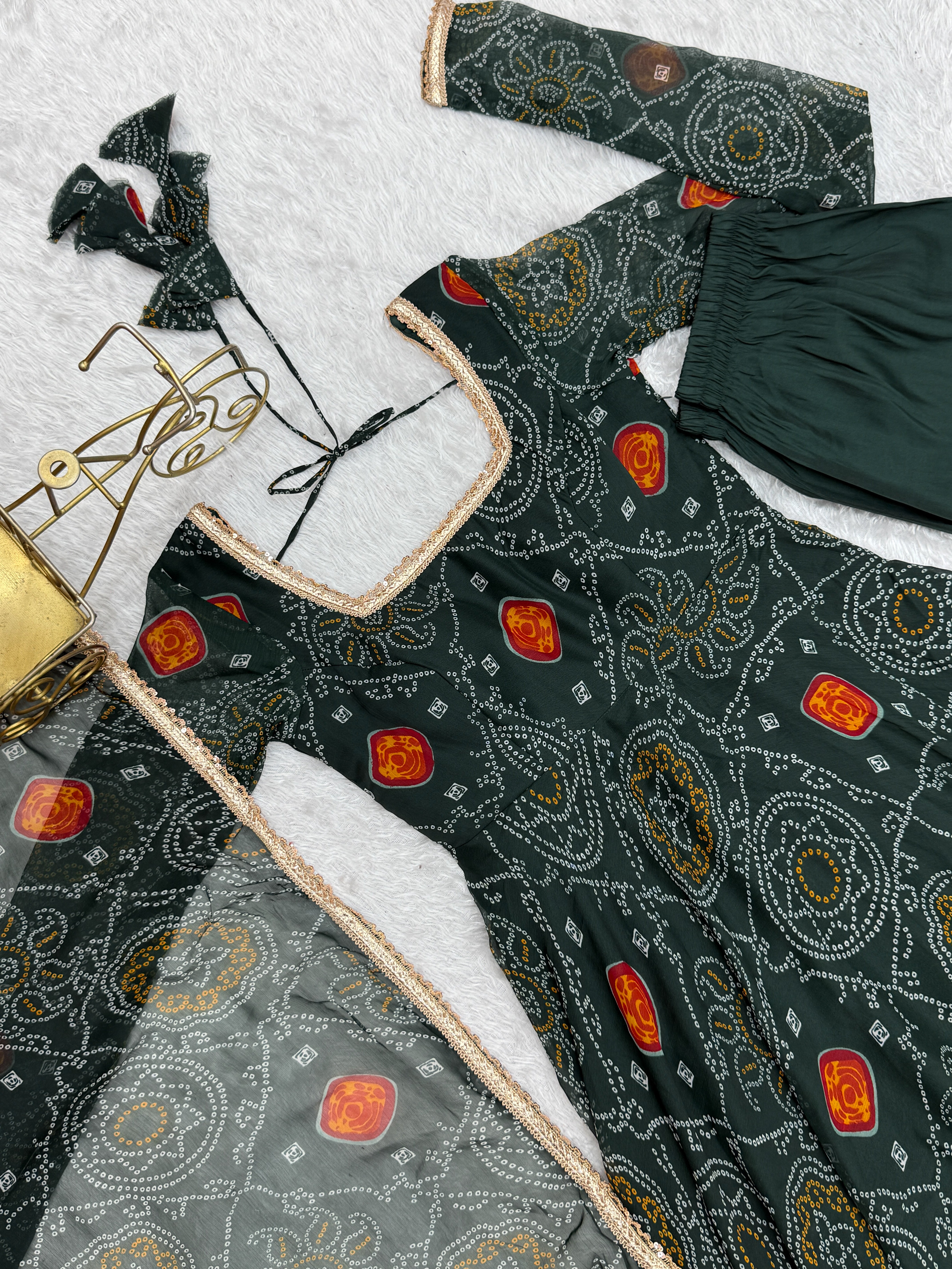 Green Color Chiffon Floral Anarkali | Nardev Fashion