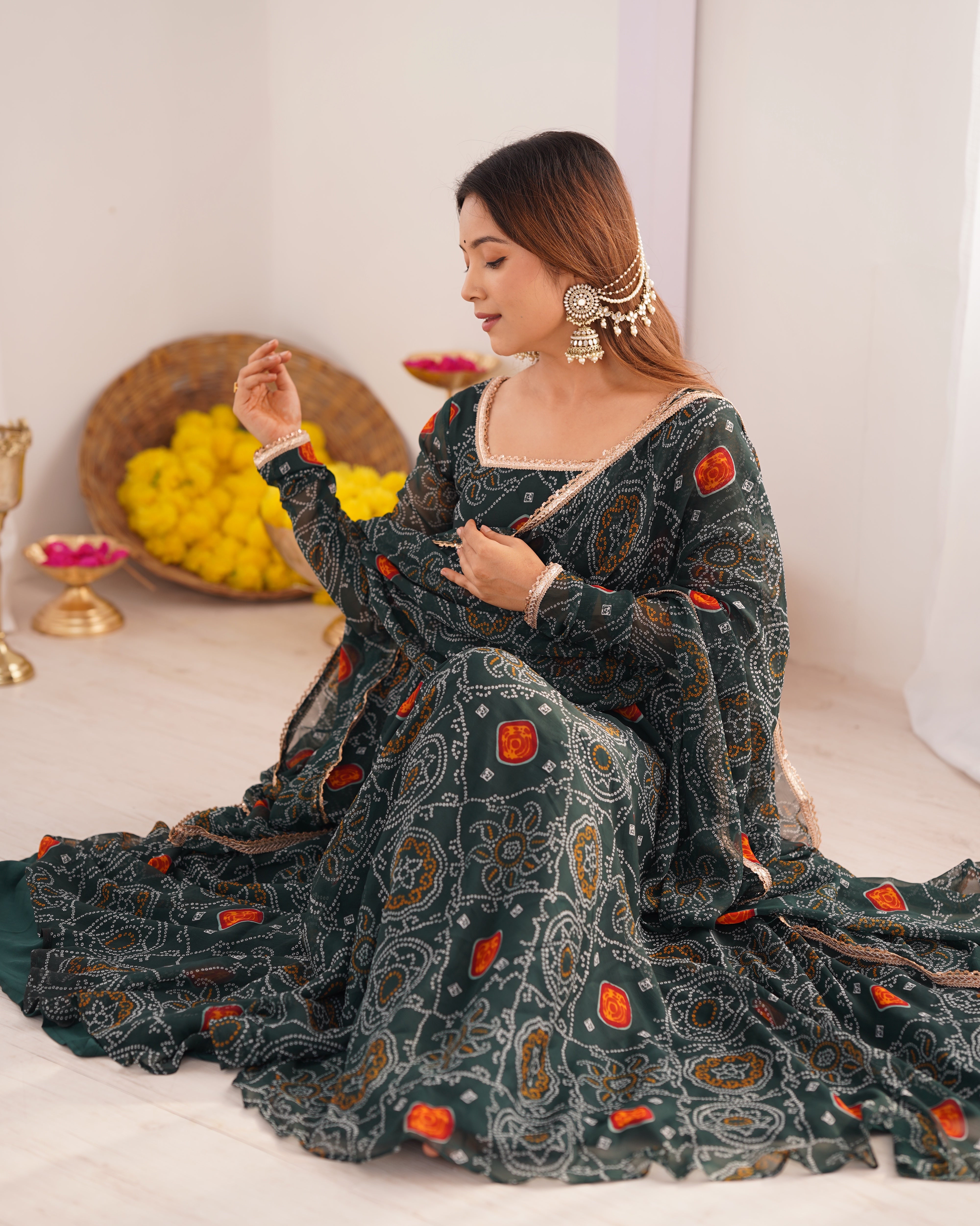 Green Color Chiffon Floral Anarkali | Nardev Fashion