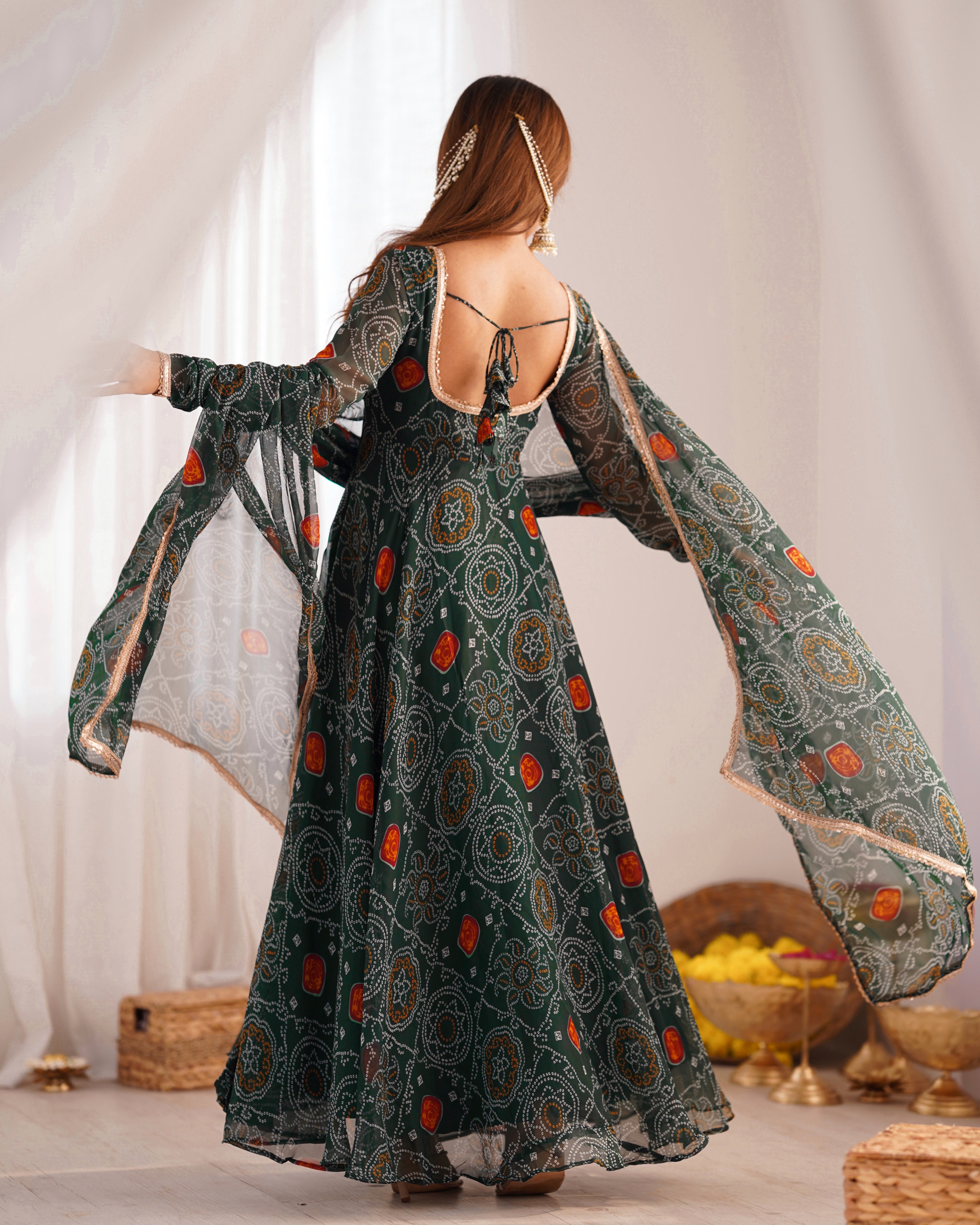 Green Color Chiffon Floral Anarkali | Nardev Fashion