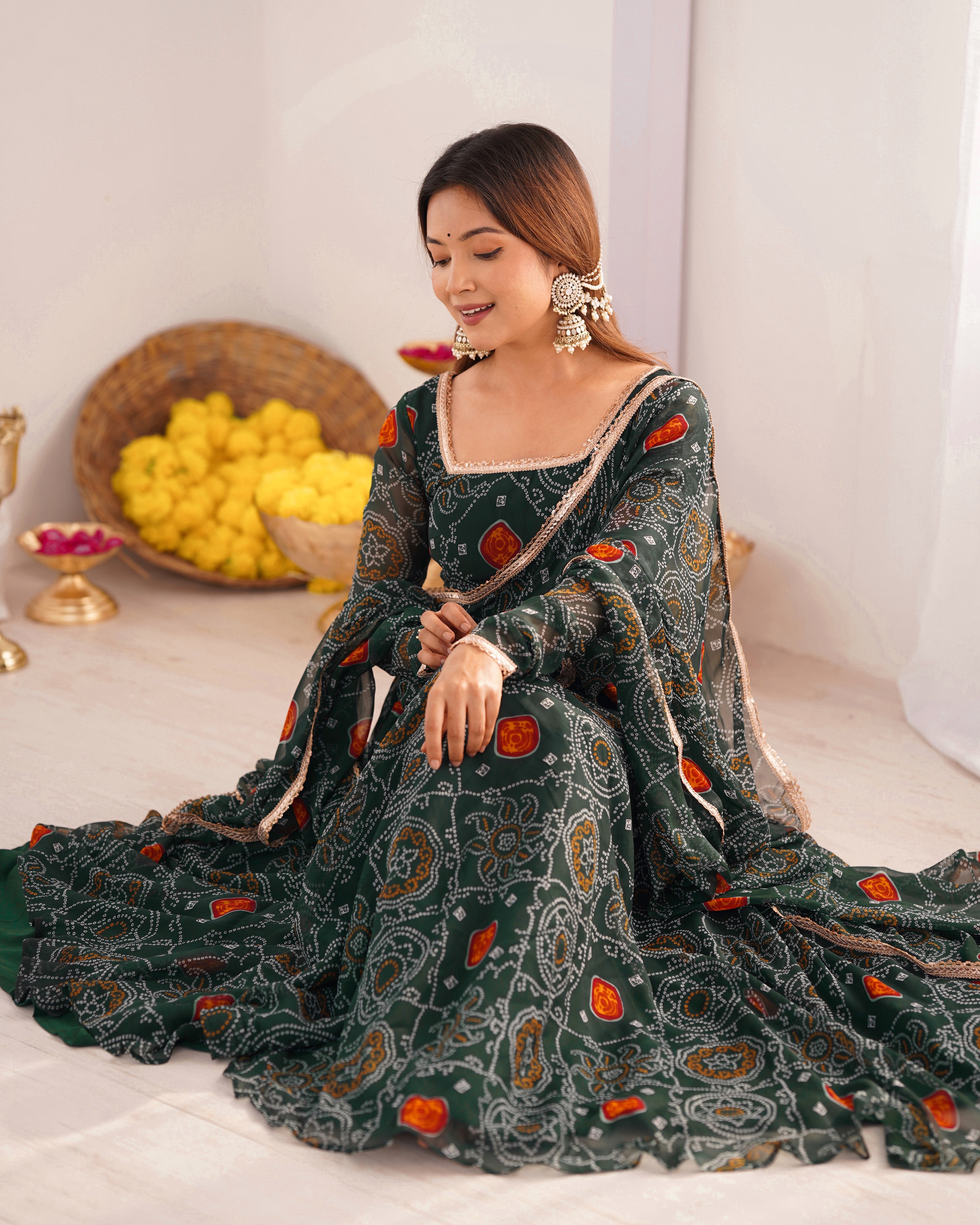 Green Color Chiffon Floral Anarkali | Nardev Fashion
