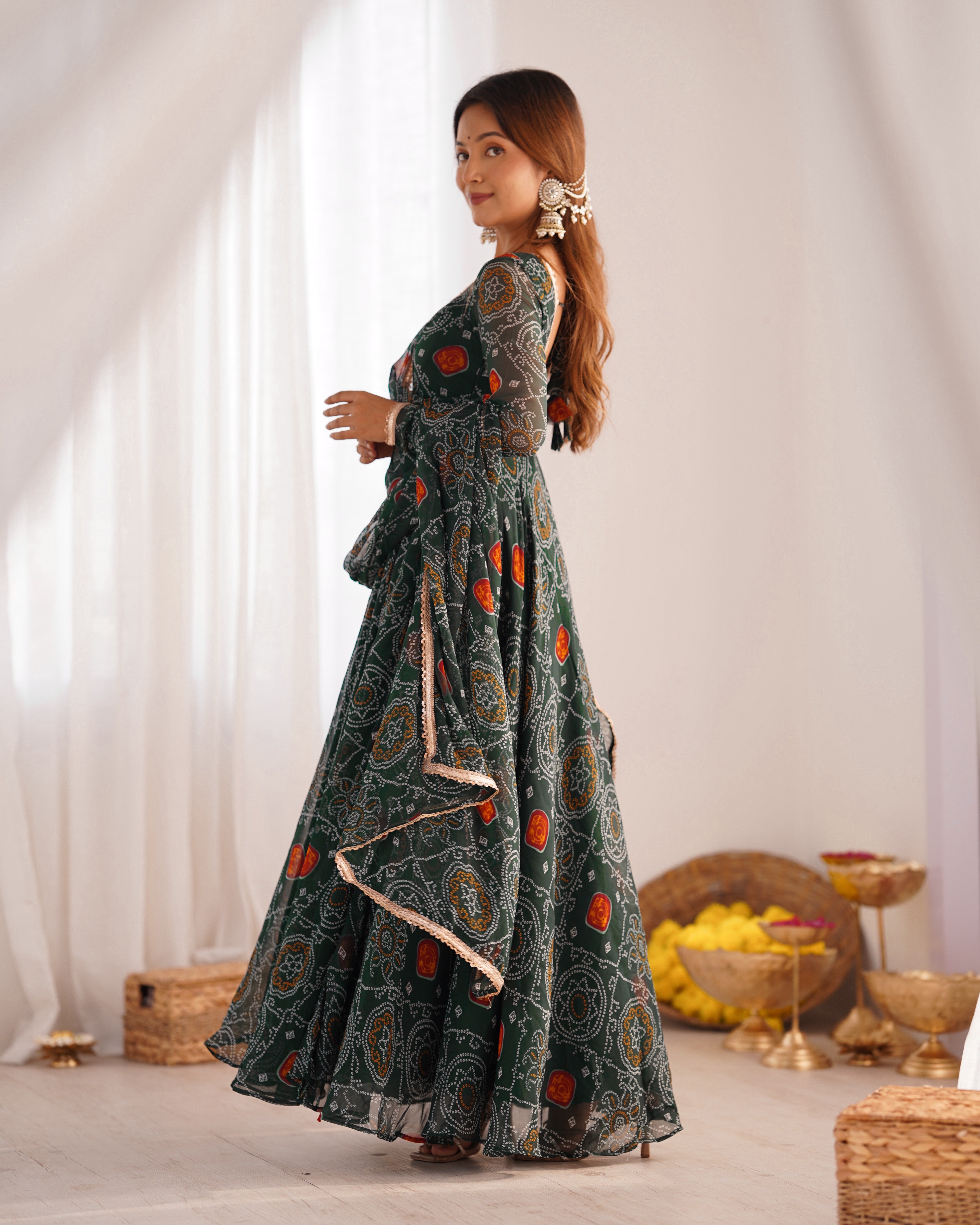 Green Color Chiffon Floral Anarkali | Nardev Fashion