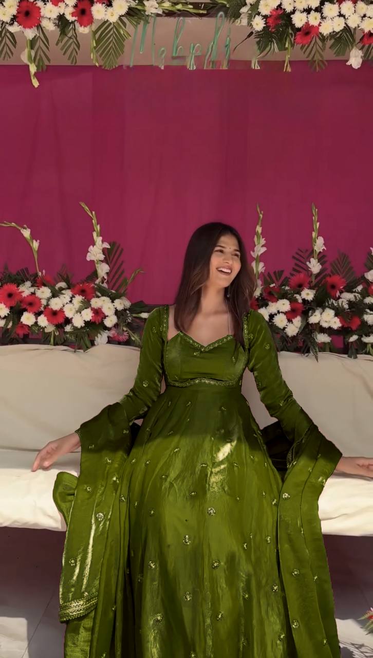 Green Color Fendy Silk Anarkali Suit | Nardev Fashion