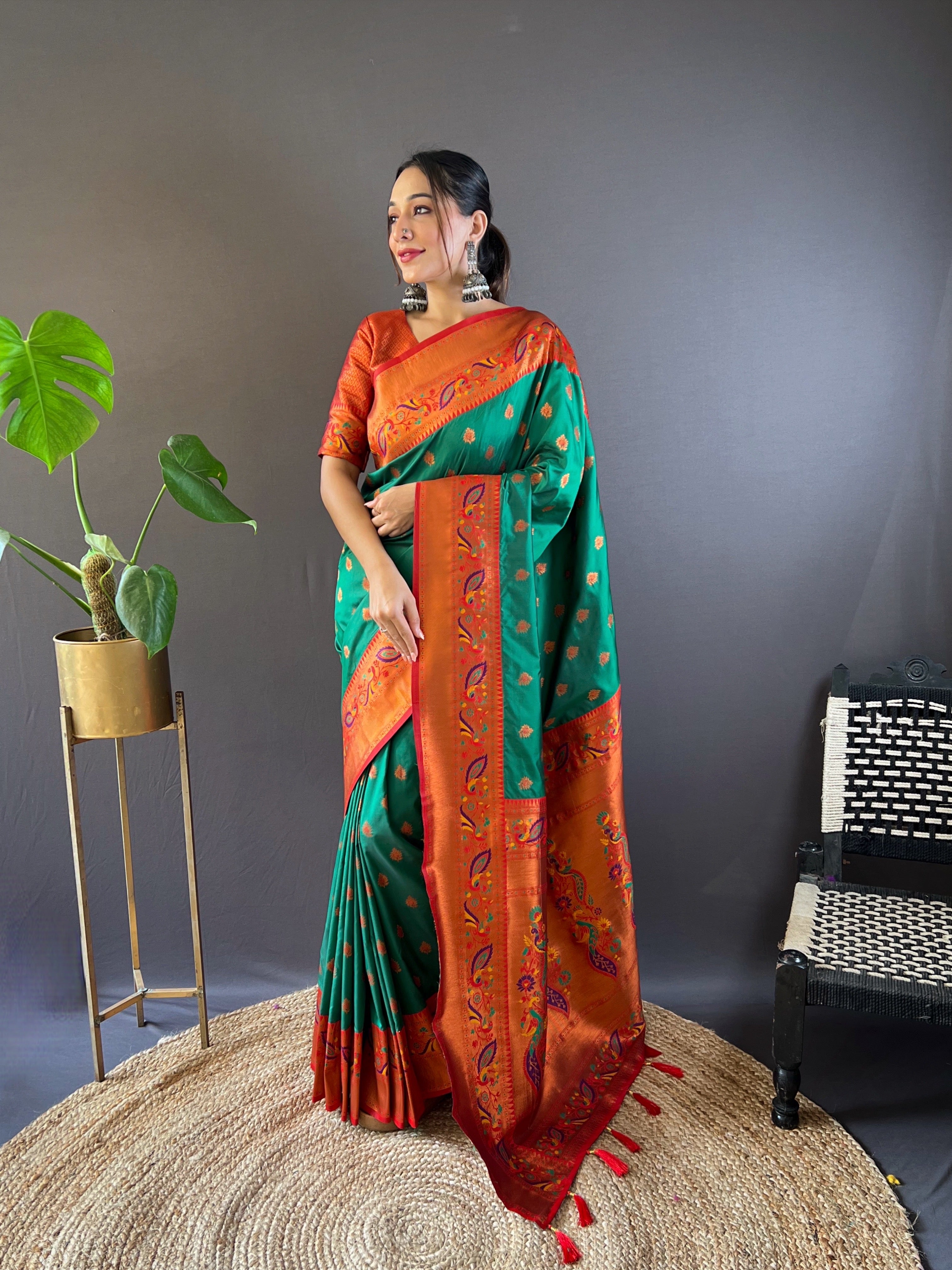 Green Design Silk Paithani Kanjivaram Saree