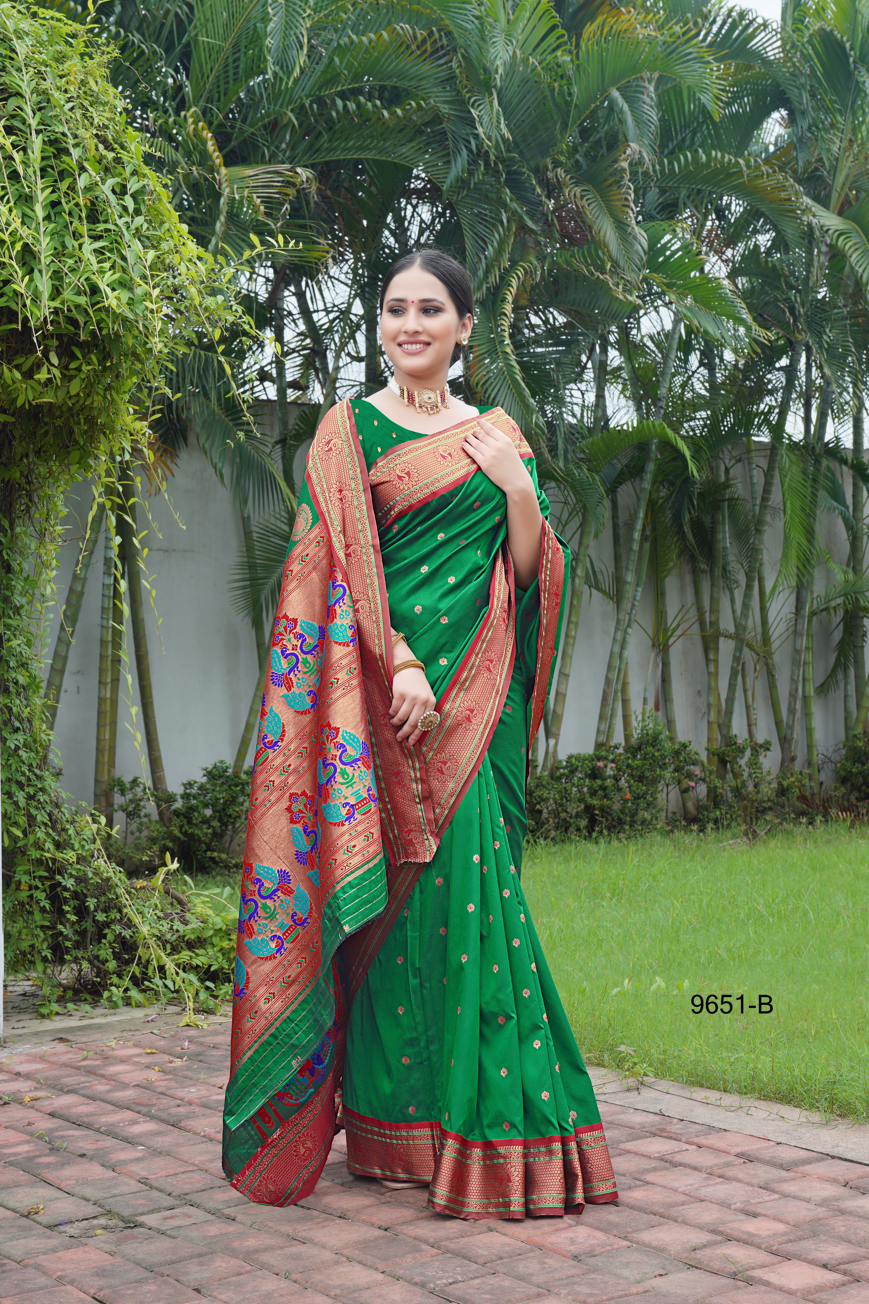 Green Indian Traditional Paithani Saree