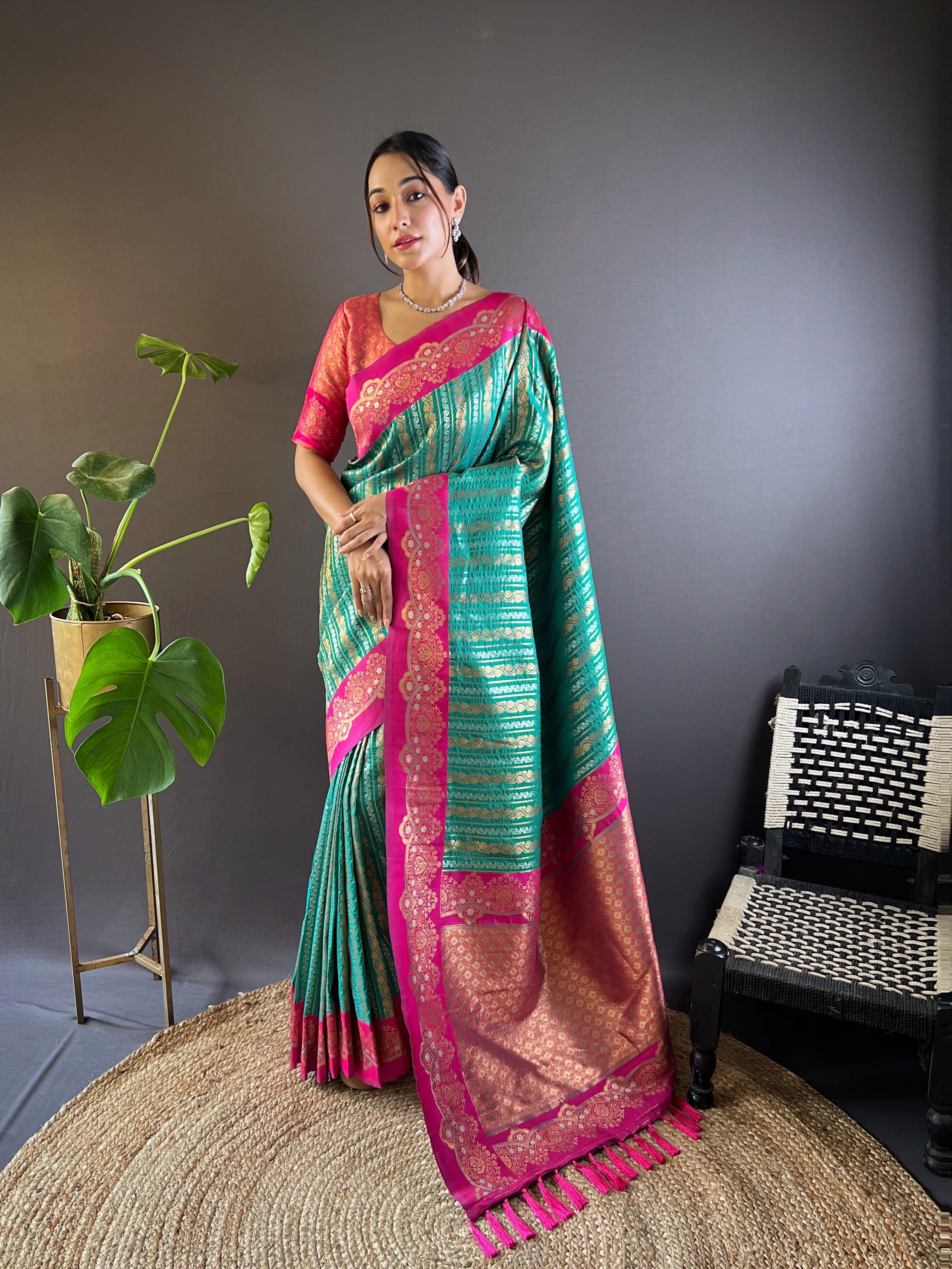 Green Silk Zari Woven Partywear Saree