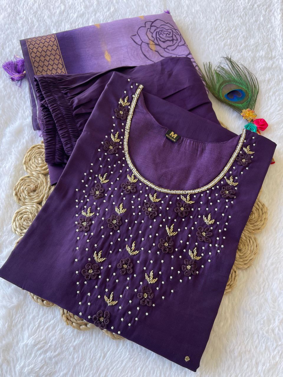 Handwork Kurti Pant with Dupatta Set