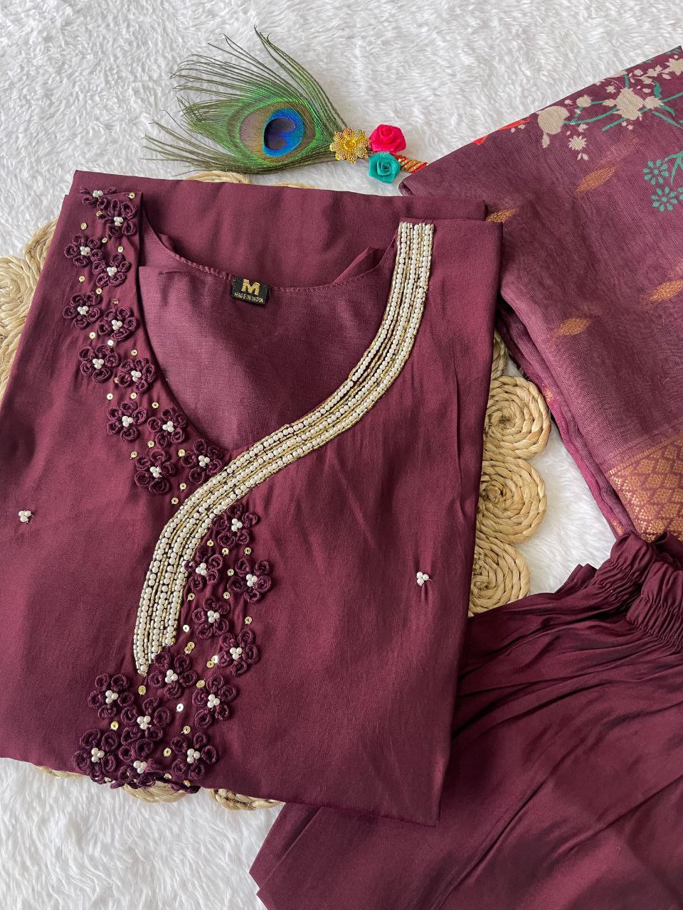 Handwork Kurti Pant with Dupatta Set