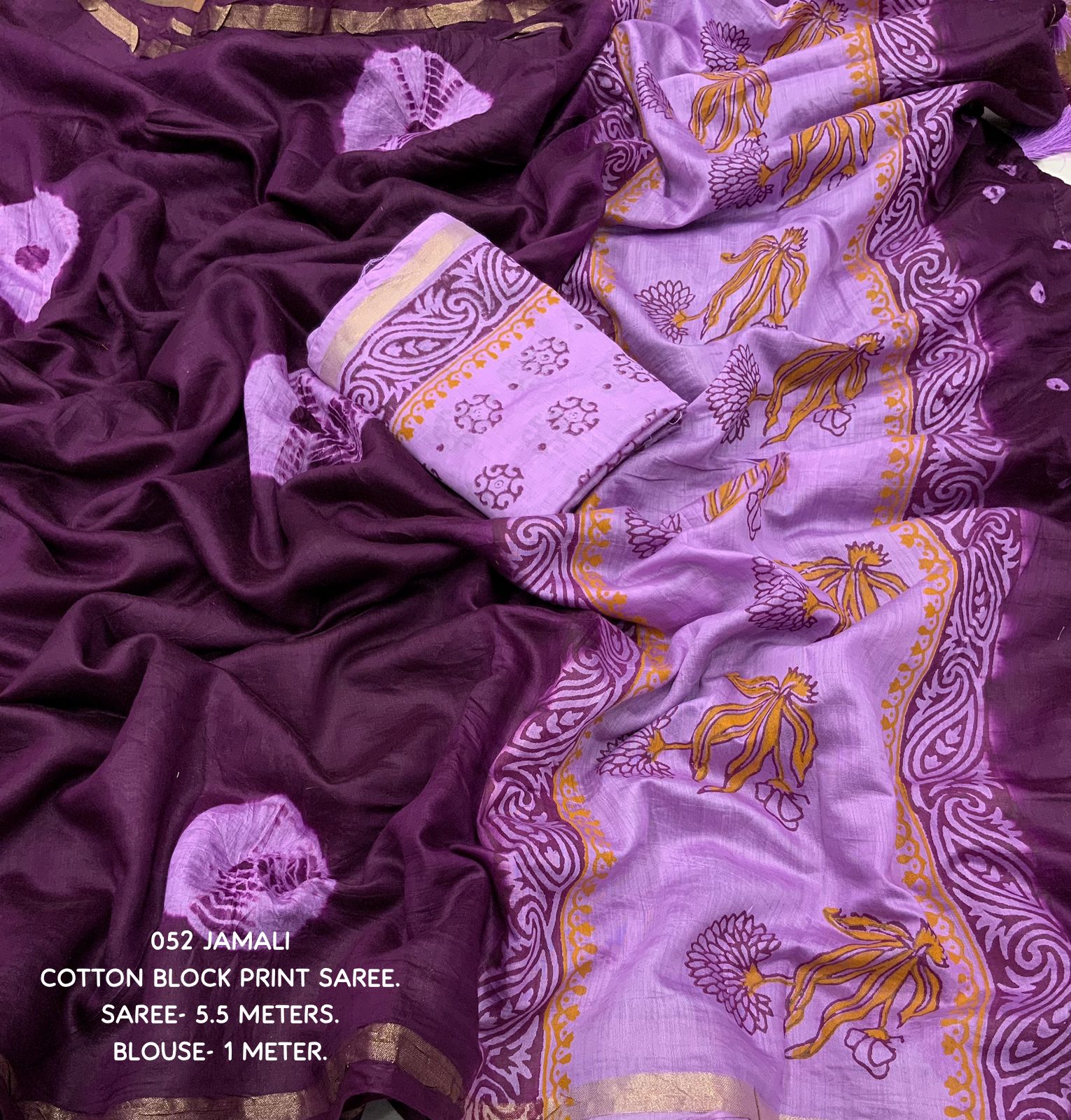 Wine Chanderi Cotton Shibori Print Sari
