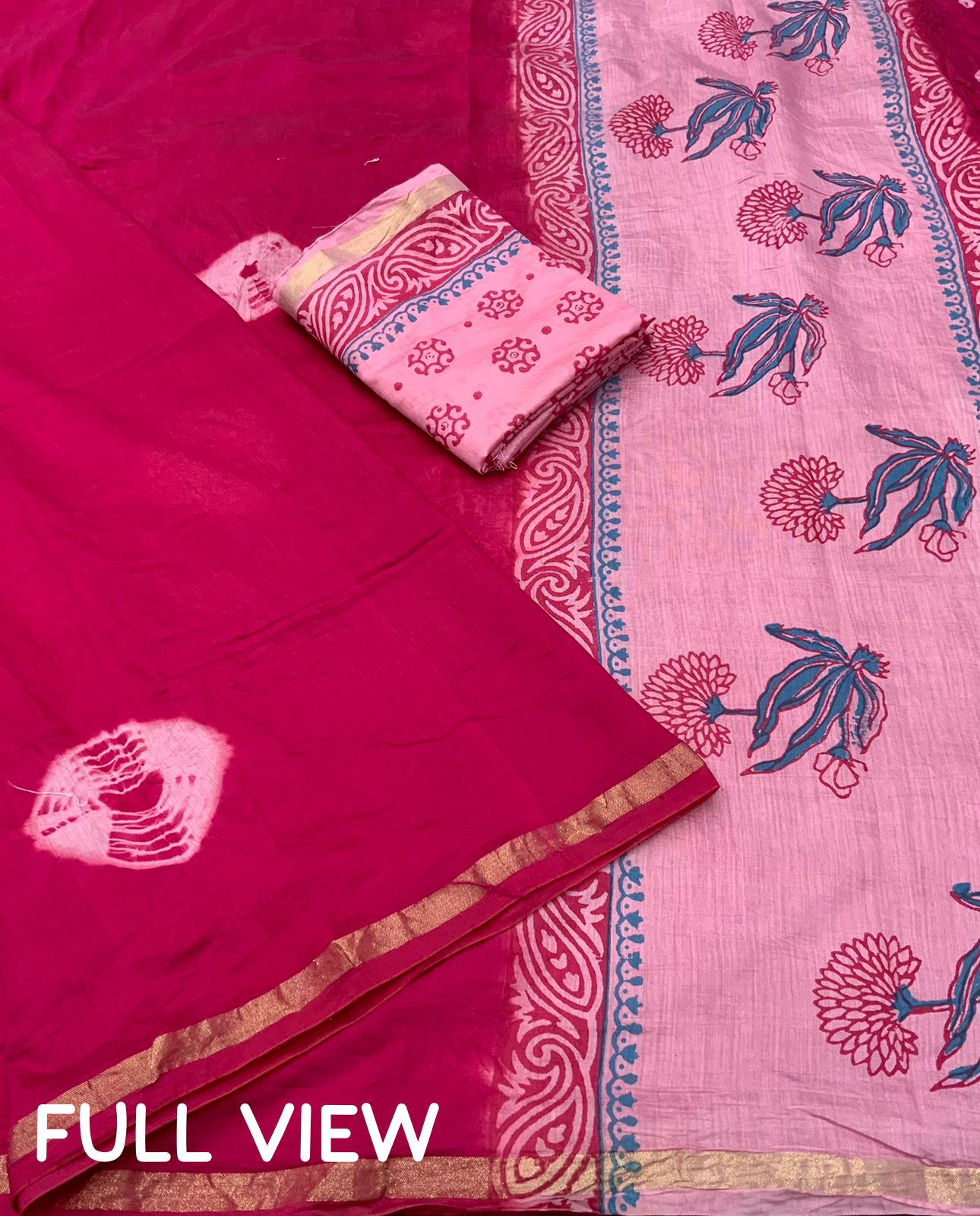 Pink Chanderi Cotton Shibori Print Sari
