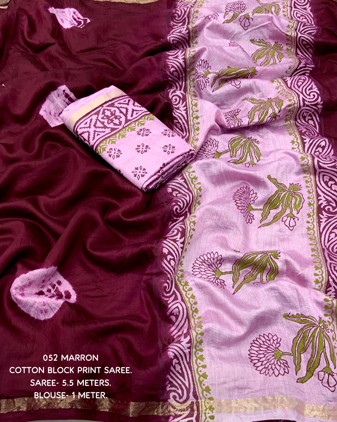 Maroon Chanderi Cotton Shibori Print Sari