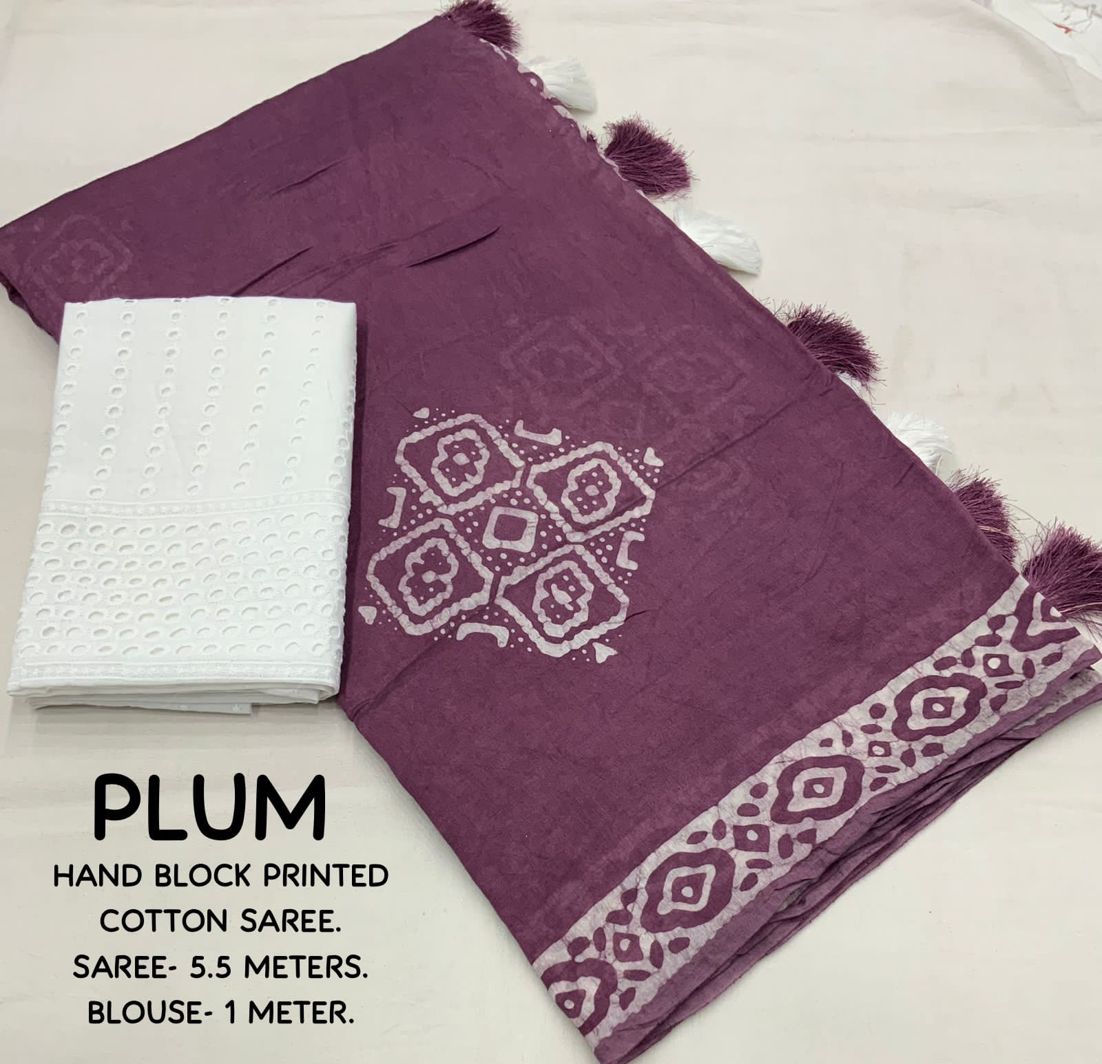 Soft Cotton Batik Handblock Print Saree