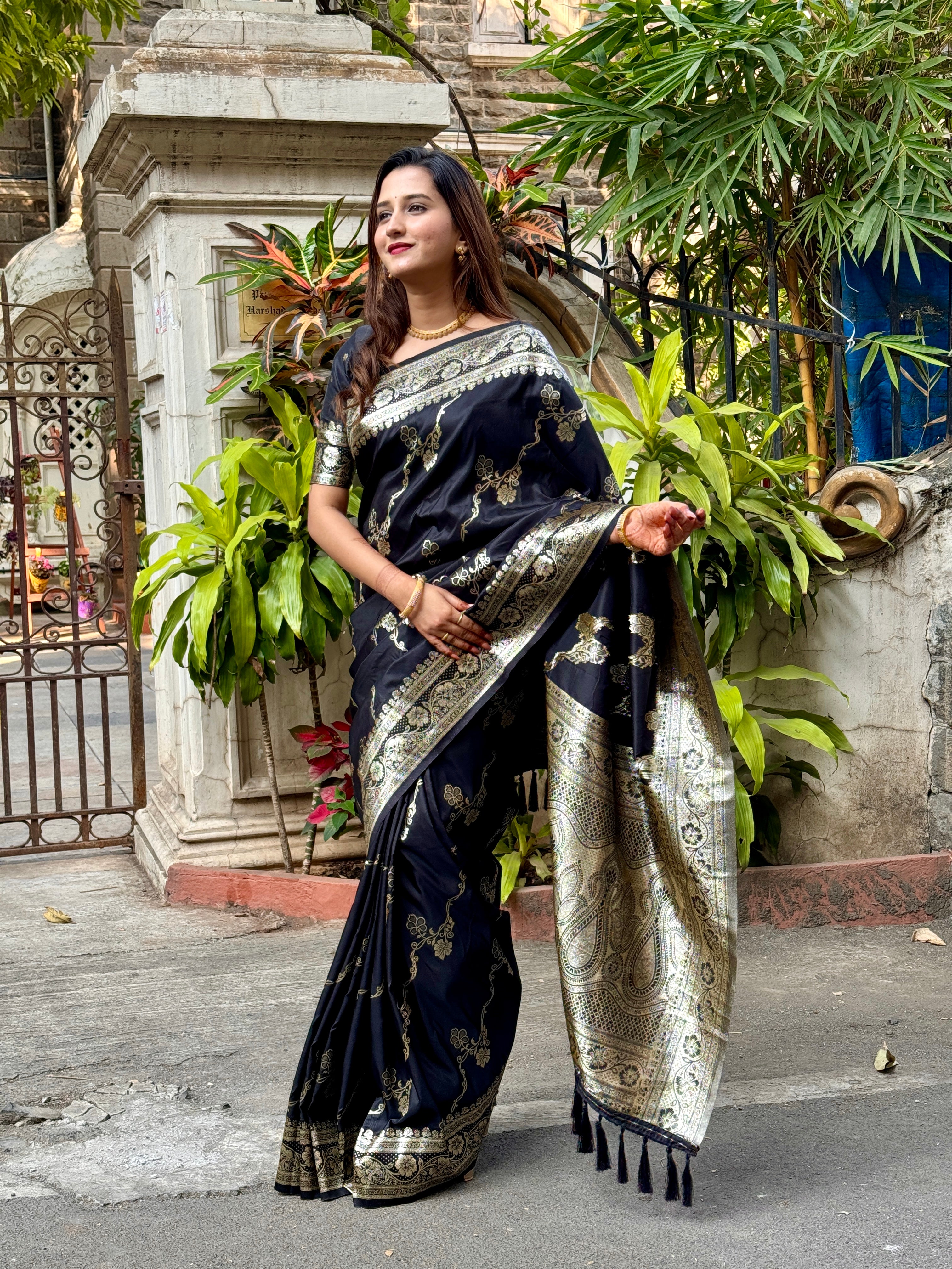 Black Banarasi Jaal Soft Silk Zari Woven Saree