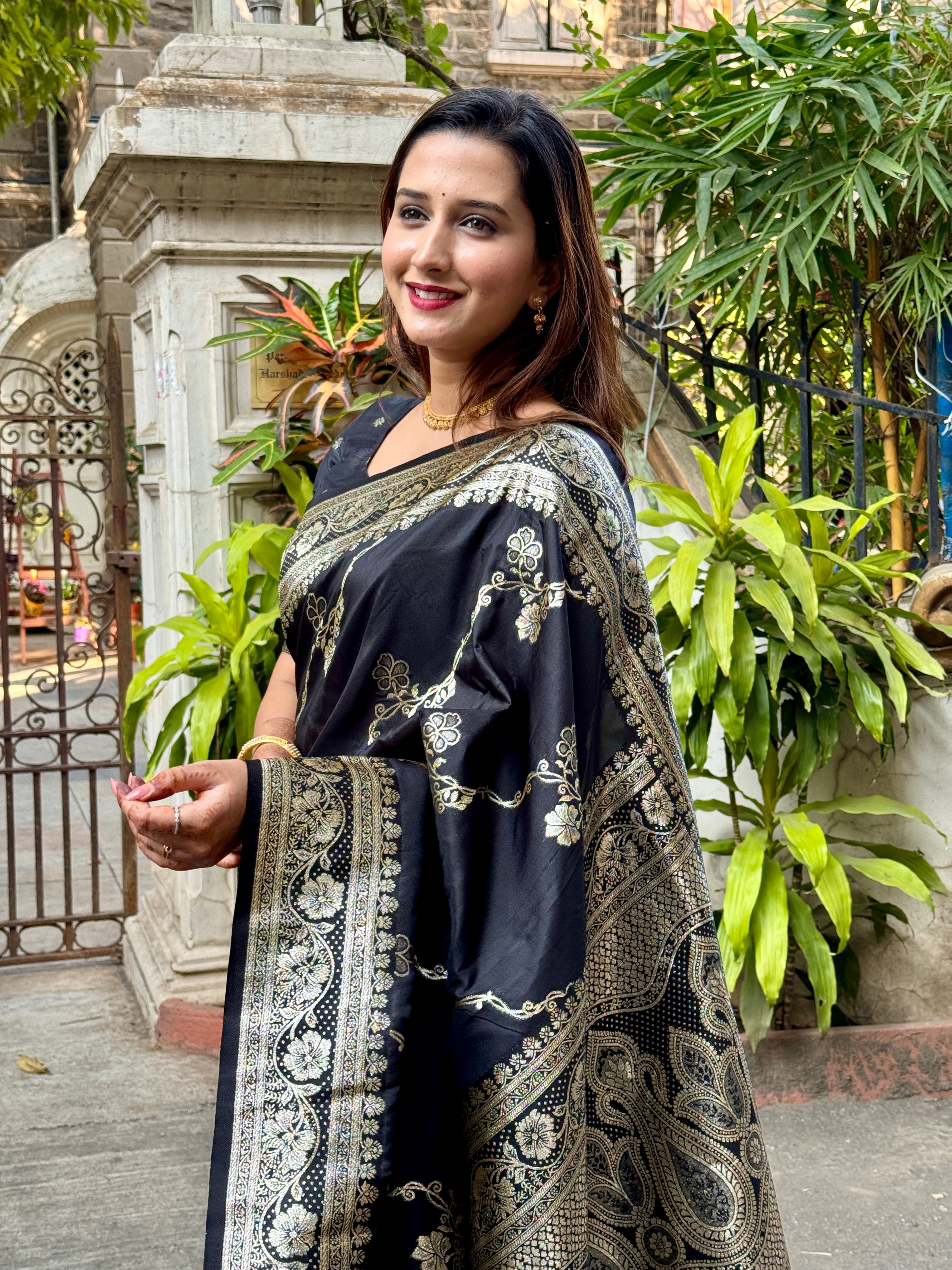 Black Banarasi Jaal Soft Silk Zari Woven Saree