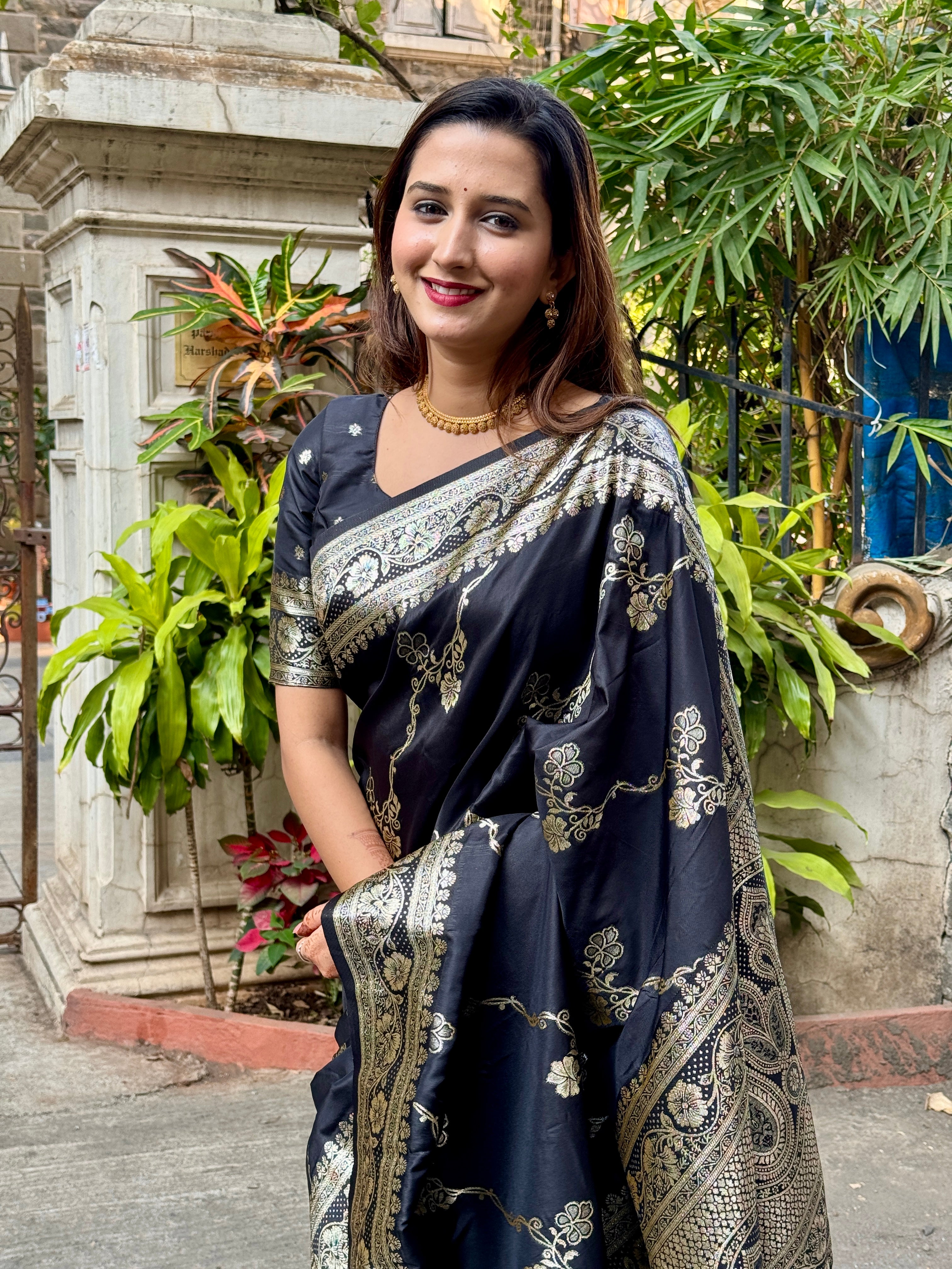 Black Banarasi Jaal Soft Silk Zari Woven Saree