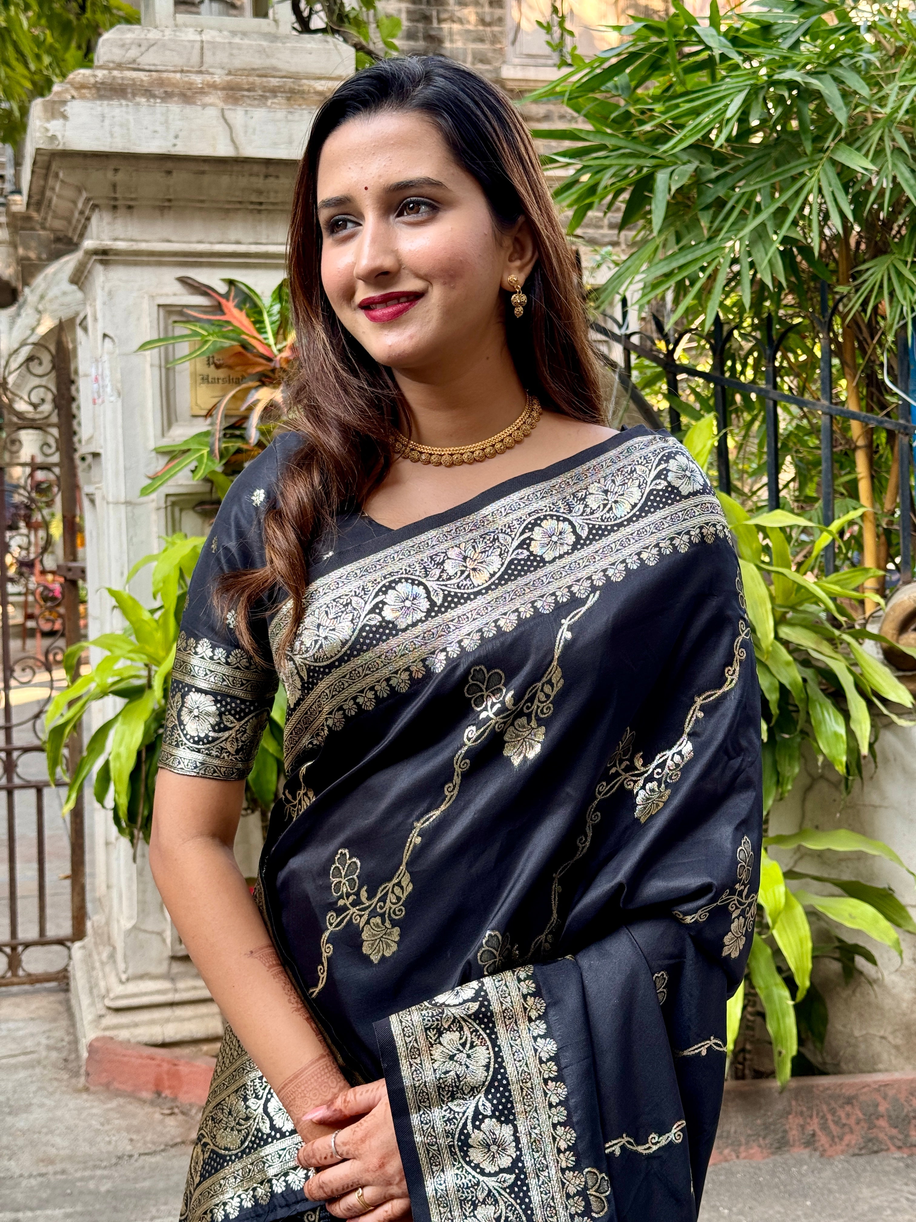 Black Banarasi Jaal Soft Silk Zari Woven Saree