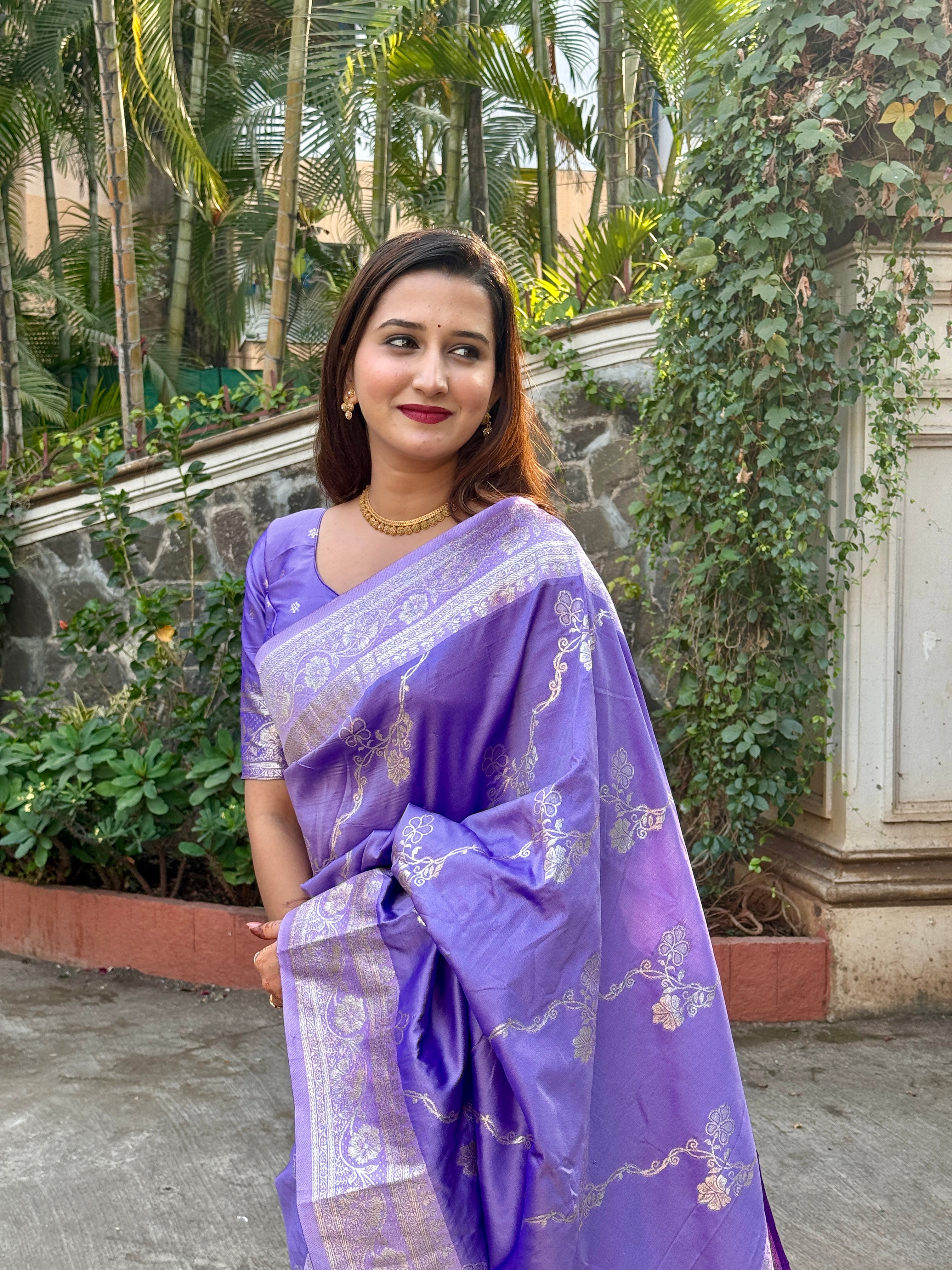 Buy Purple Banarasi Jaal Soft Silk Zari Woven Saree