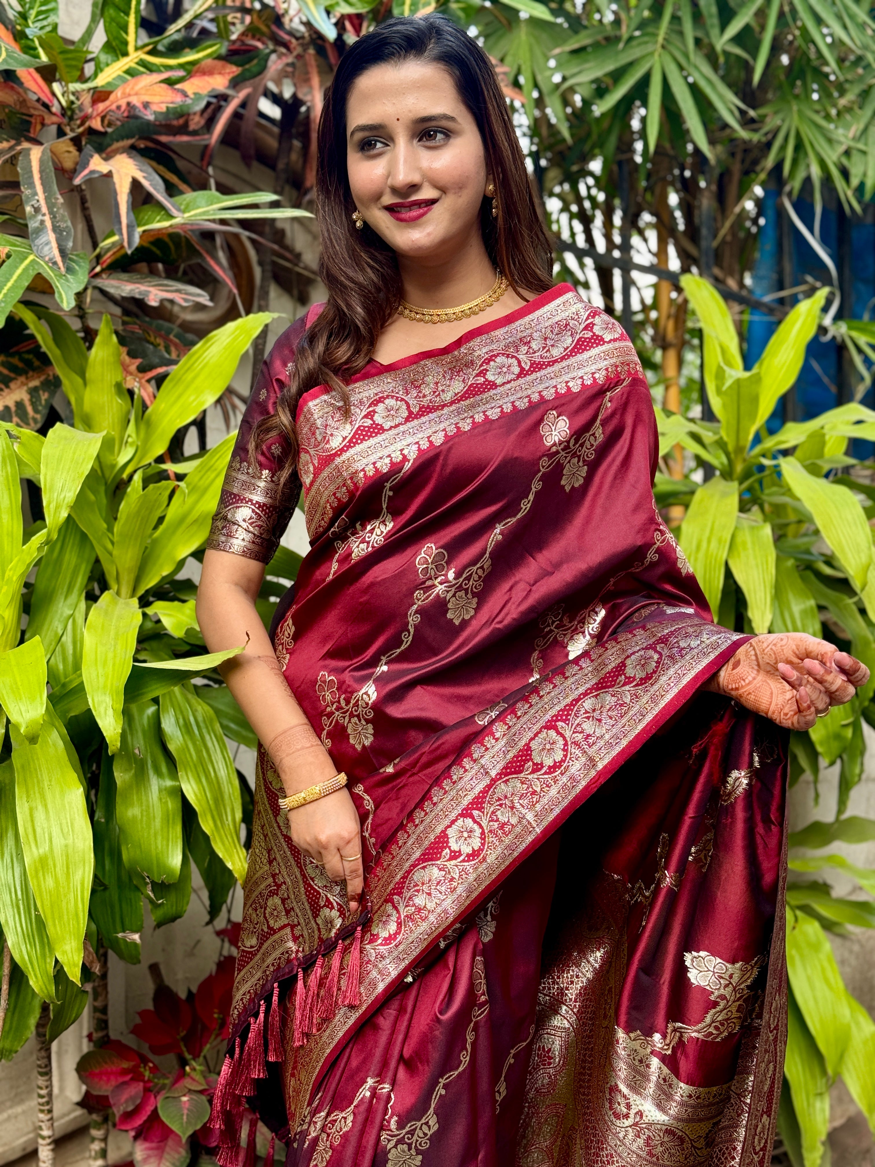 Maroon Banarasi Soft Silk Sarees