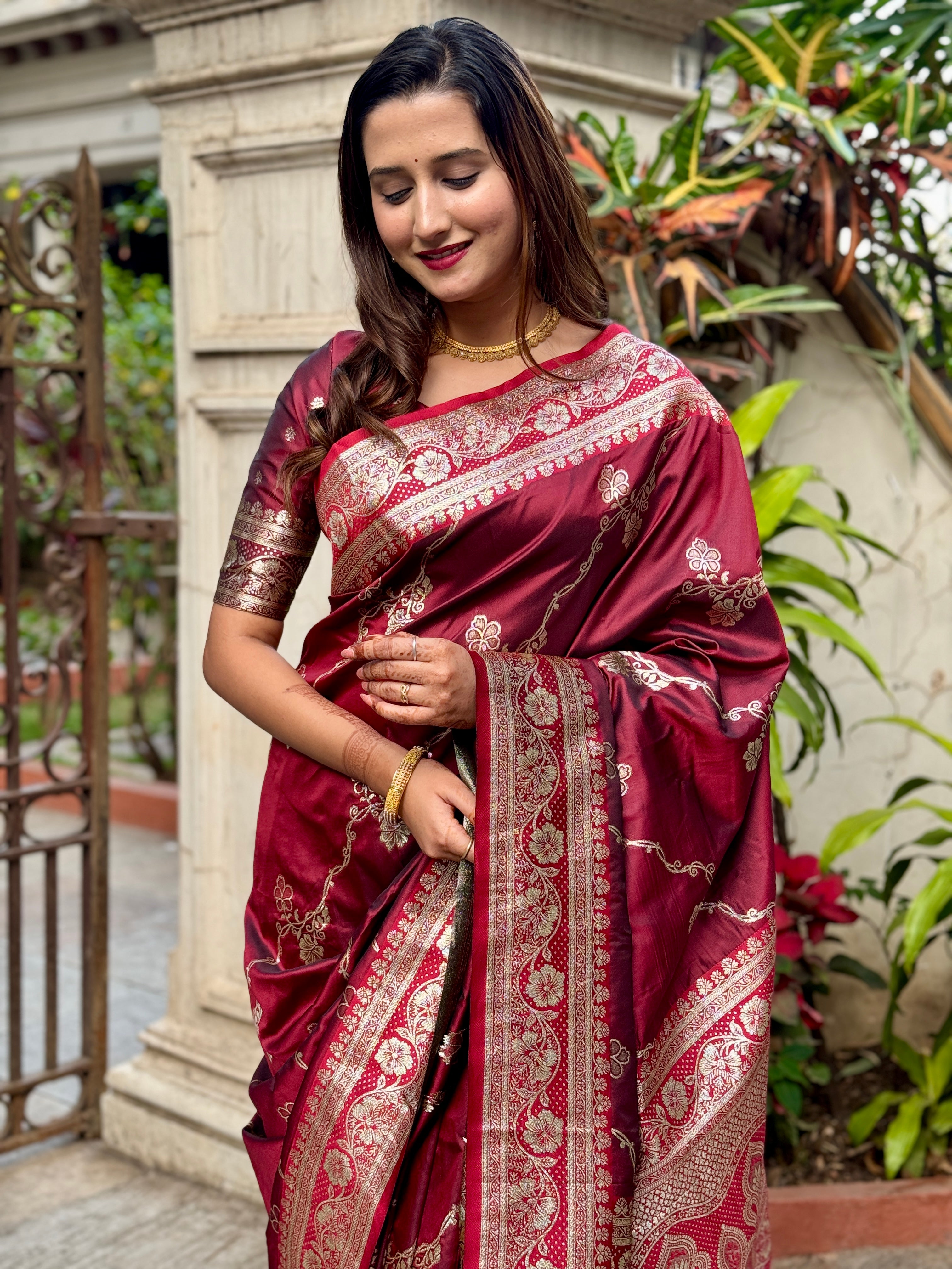 Maroon Banarasi Soft Silk Sarees