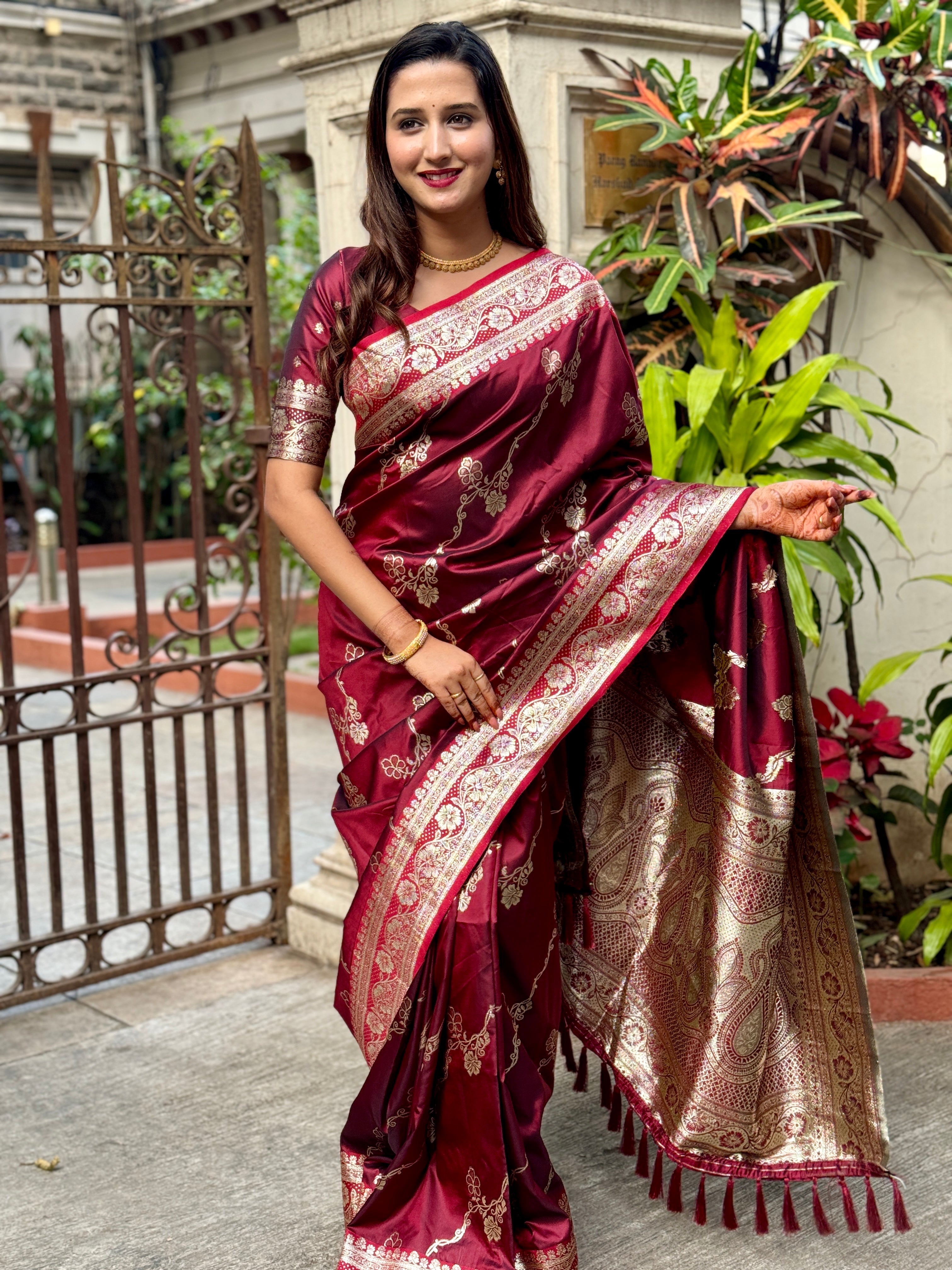 Maroon Banarasi Soft Silk Sarees