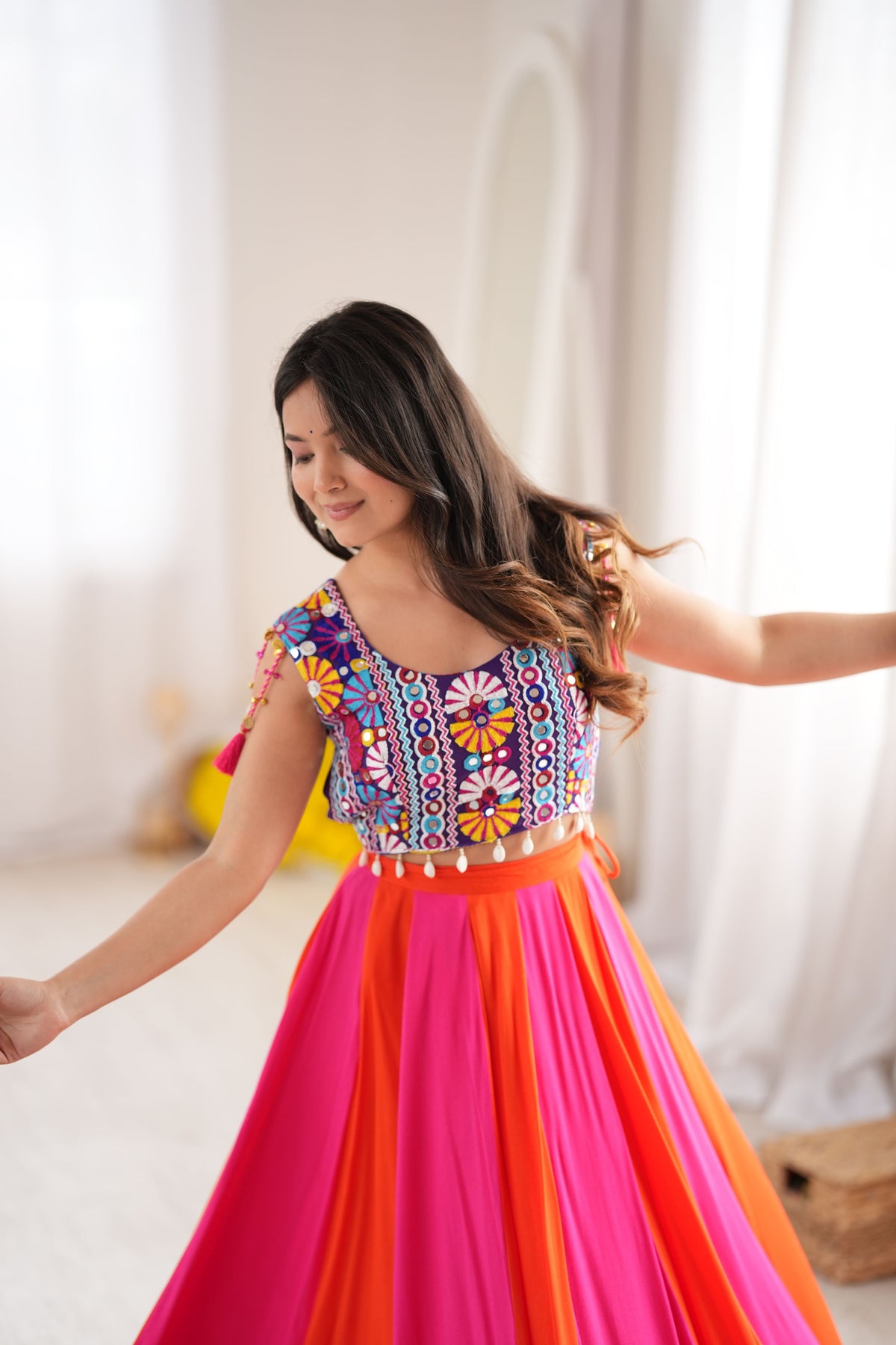 Hot Pink & Orange Multicolor Gota Patti Designer Lehenga Choli
