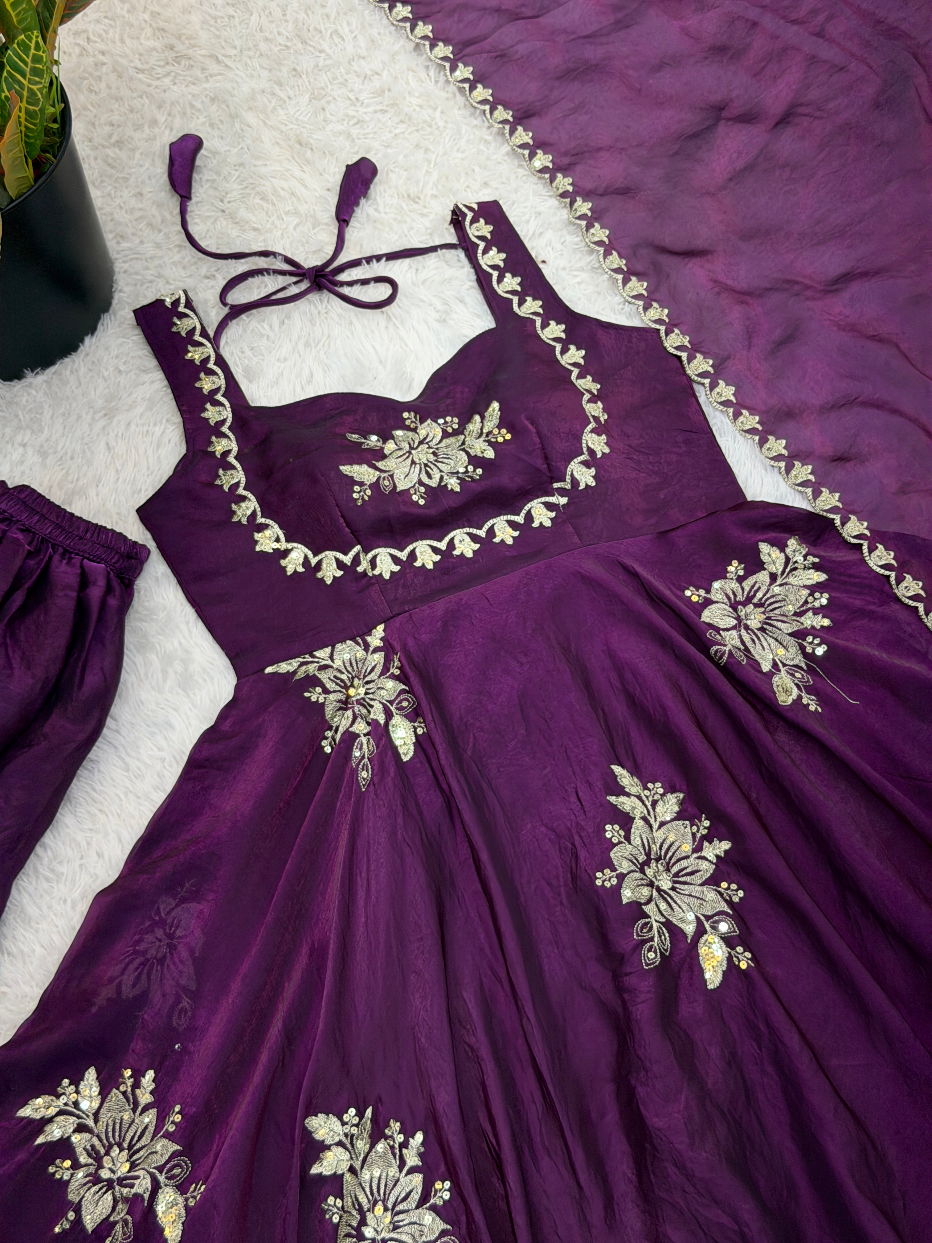 Buy Purple Color Luxury Gown Sharara Set Online USA | Ready to Wear Indian Outfit