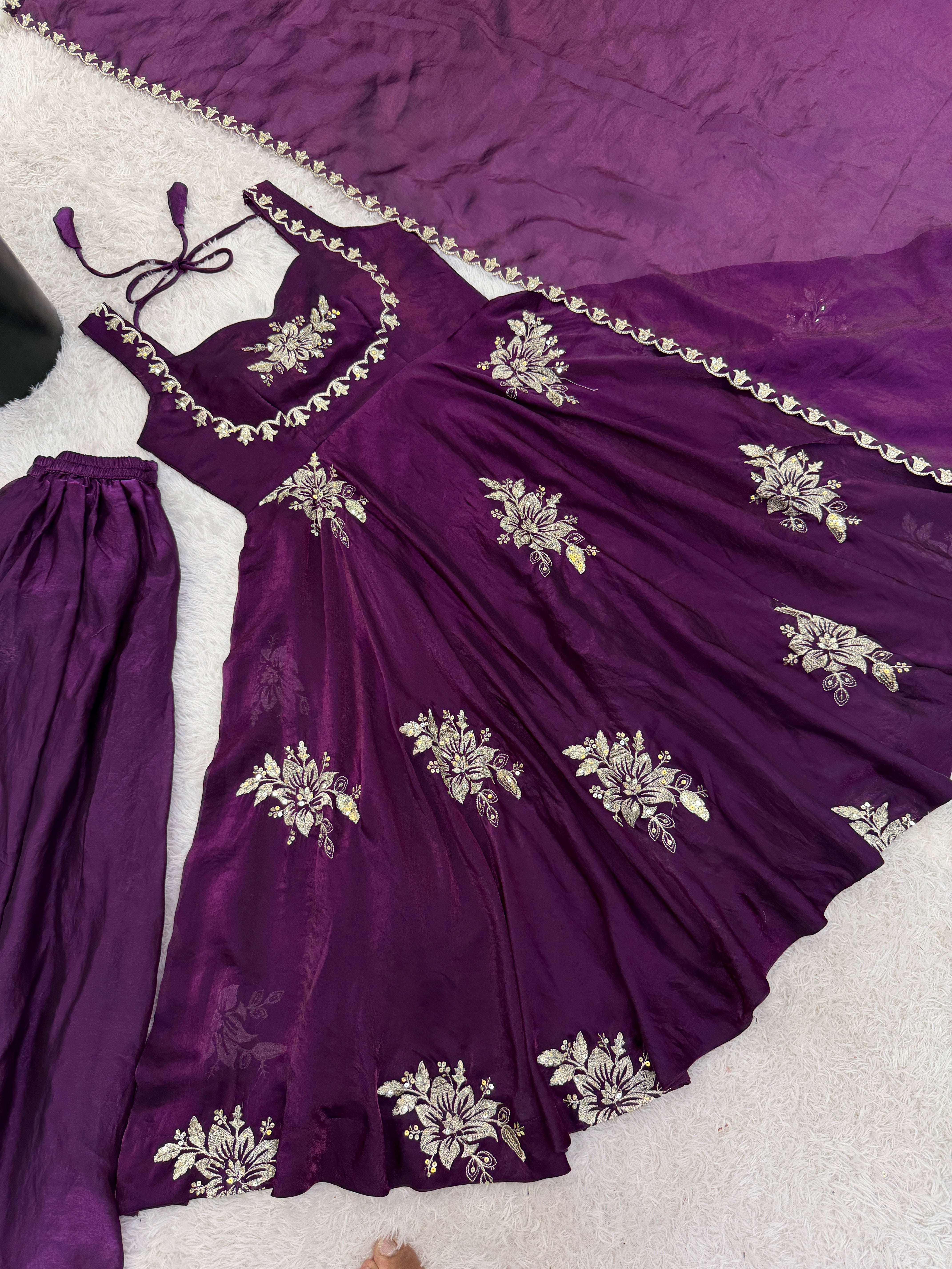 Buy Purple Color Luxury Gown Sharara Set Online USA | Ready to Wear Indian Outfit
