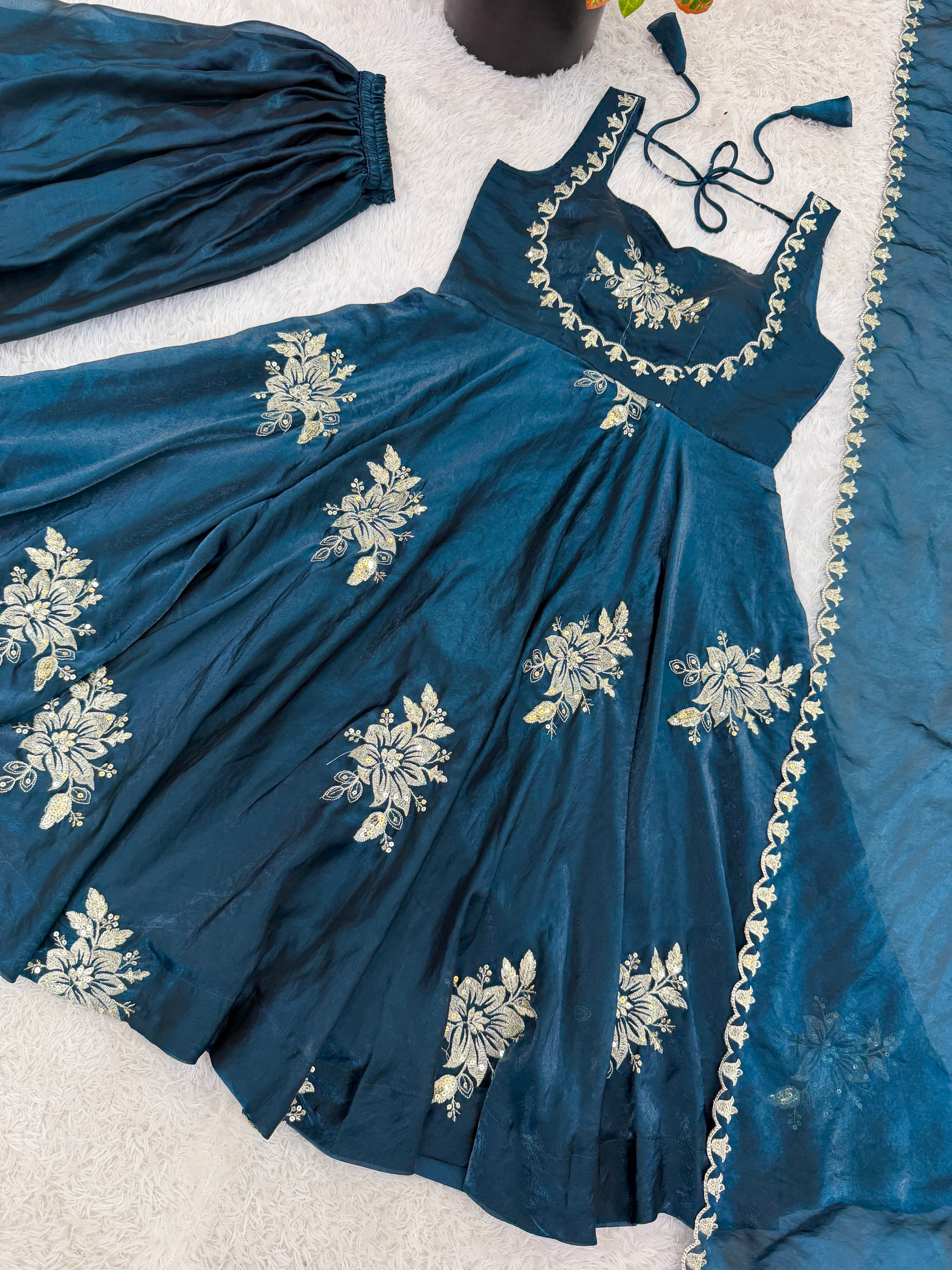 Buy Teal Color Luxury Gown Sharara Set Online USA | Ready to Wear Indian Outfit