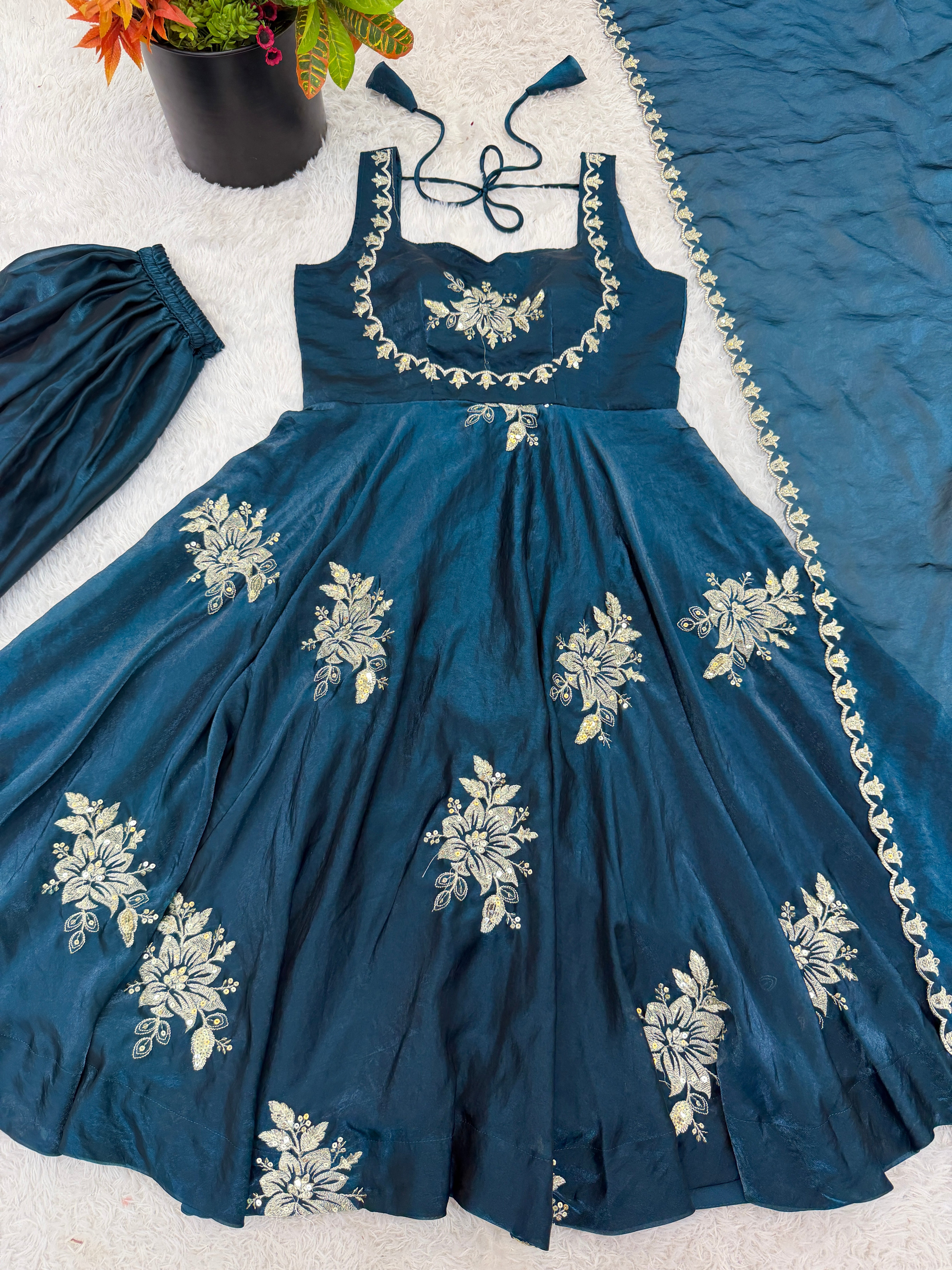 Buy Teal Color Luxury Gown Sharara Set Online USA | Ready to Wear Indian Outfit