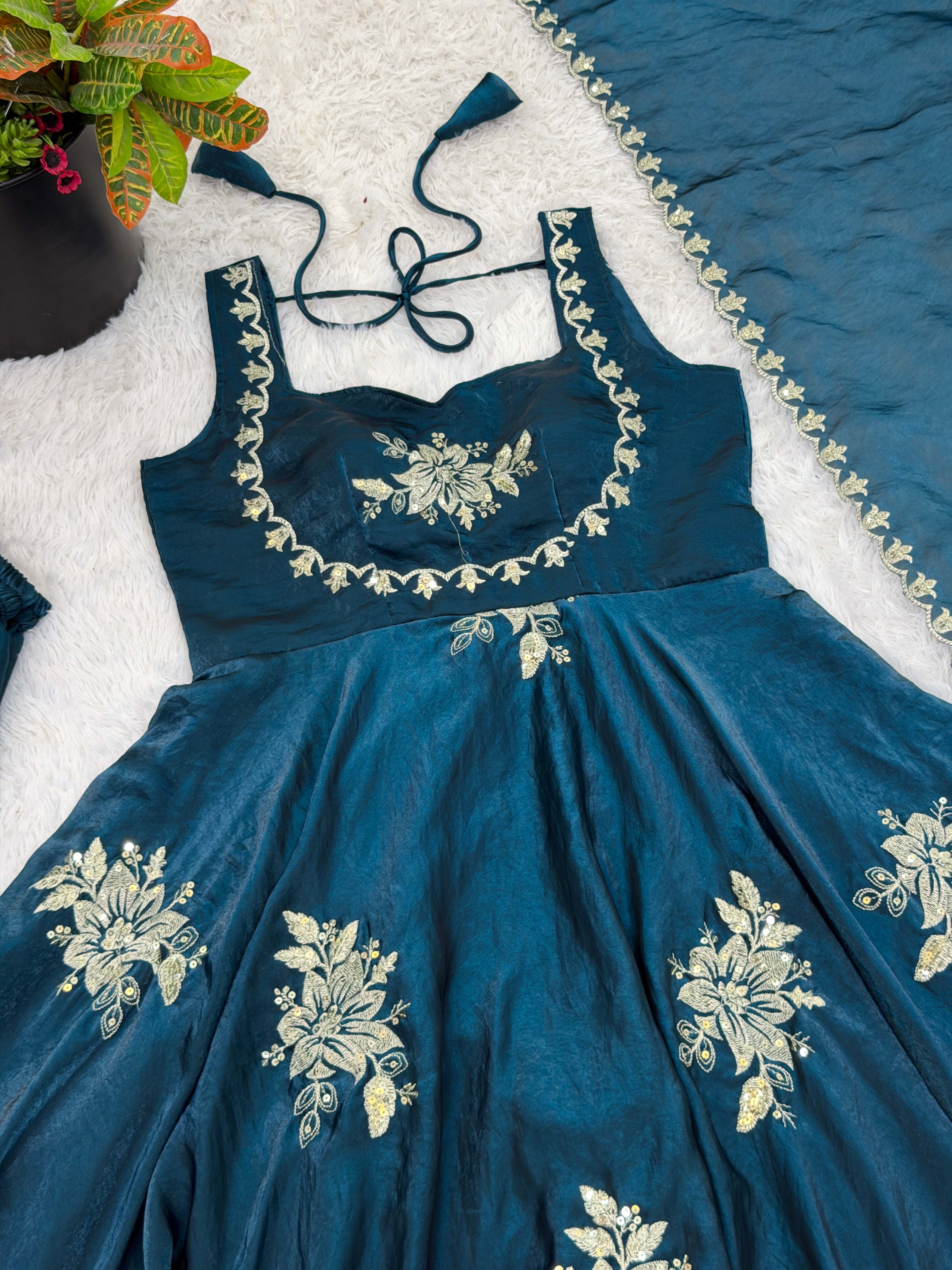 Buy Teal Color Luxury Gown Sharara Set Online USA | Ready to Wear Indian Outfit
