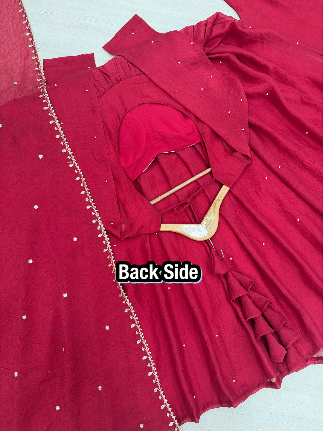 Rani Pink Rangoli Crush Embroidered Anarkali Gown Set with Dupatta & Palazzo