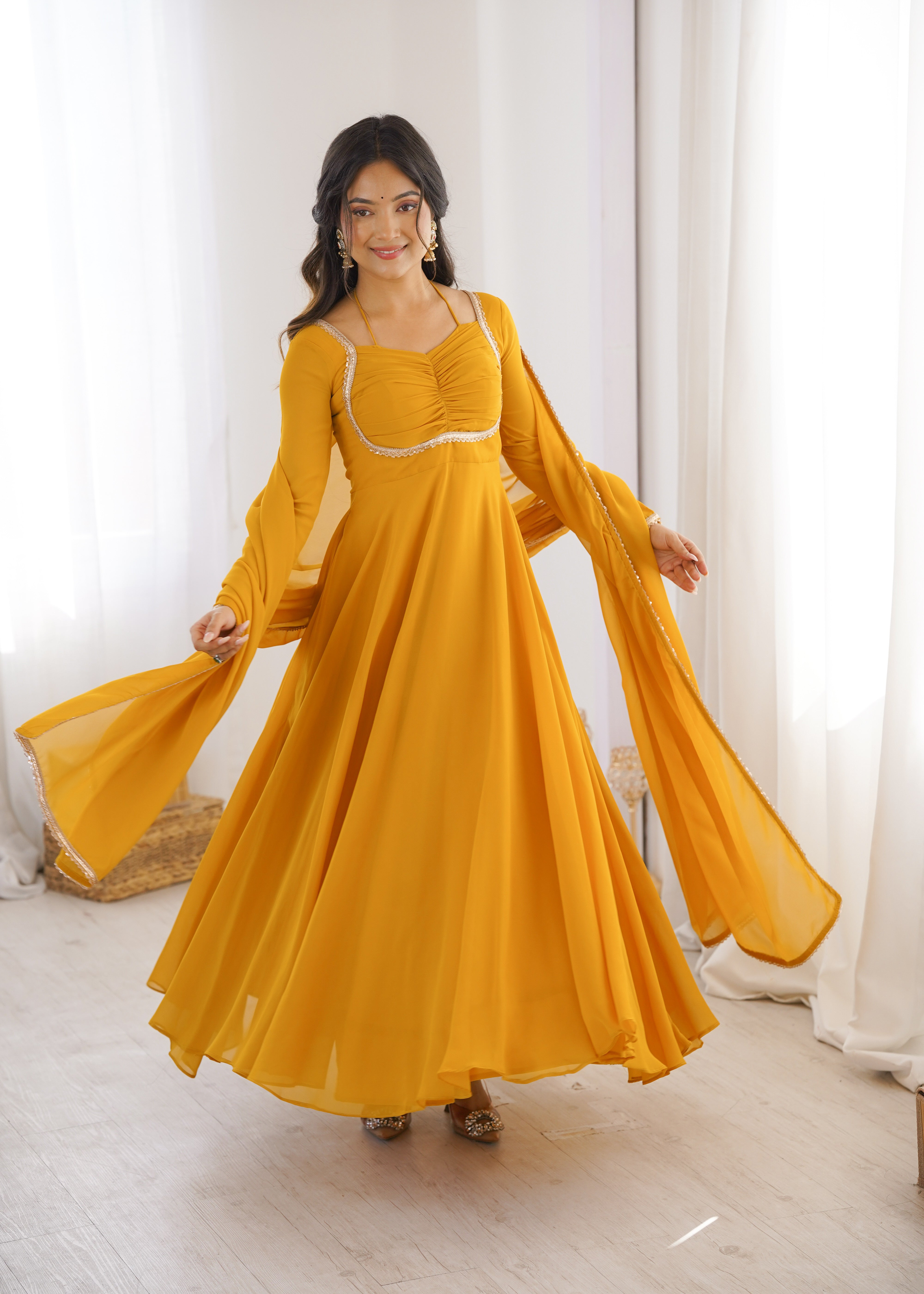 Yellow Color Partywear Anarkali Suit | Nardev Fashion