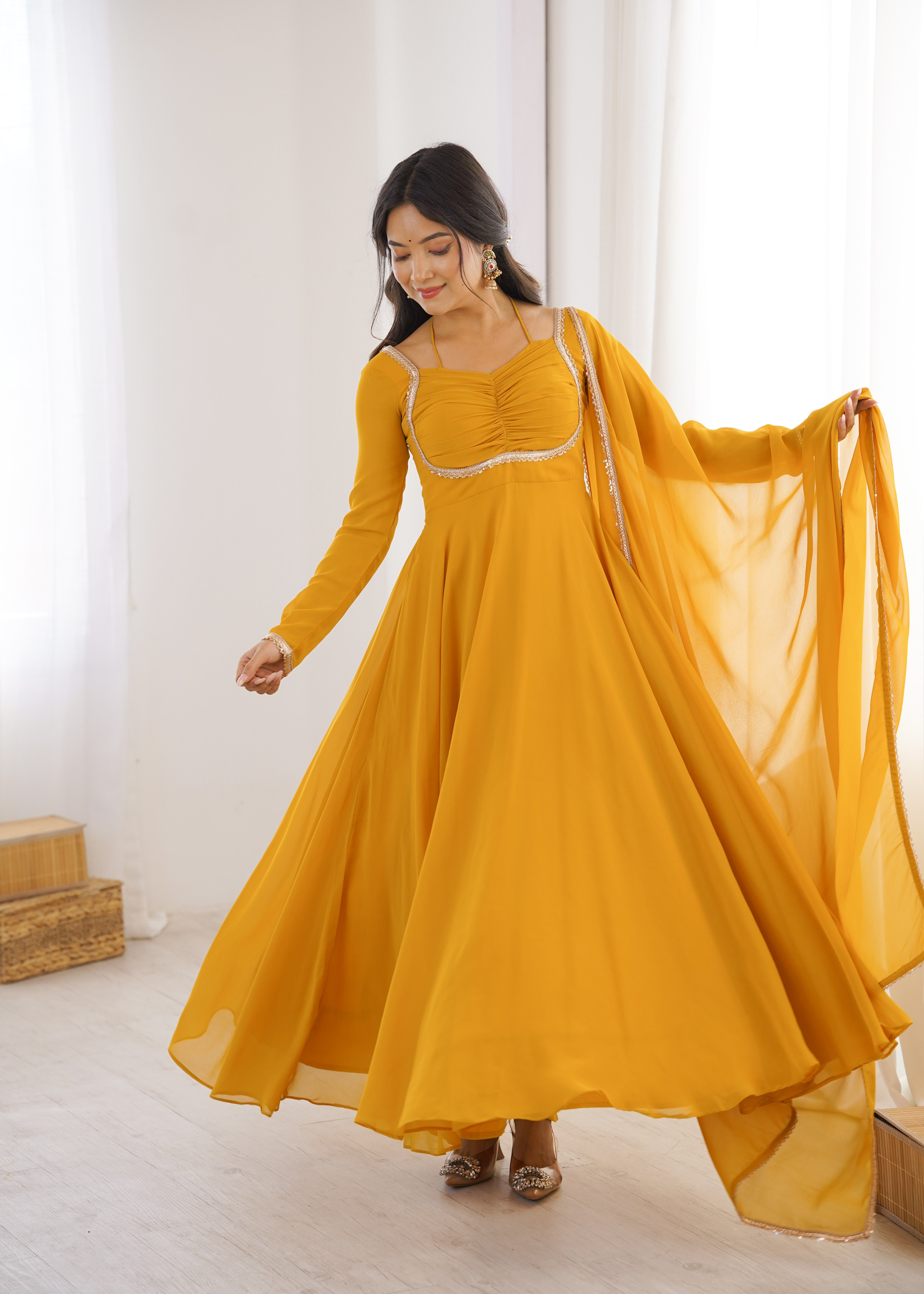 Yellow Color Partywear Anarkali Suit | Nardev Fashion