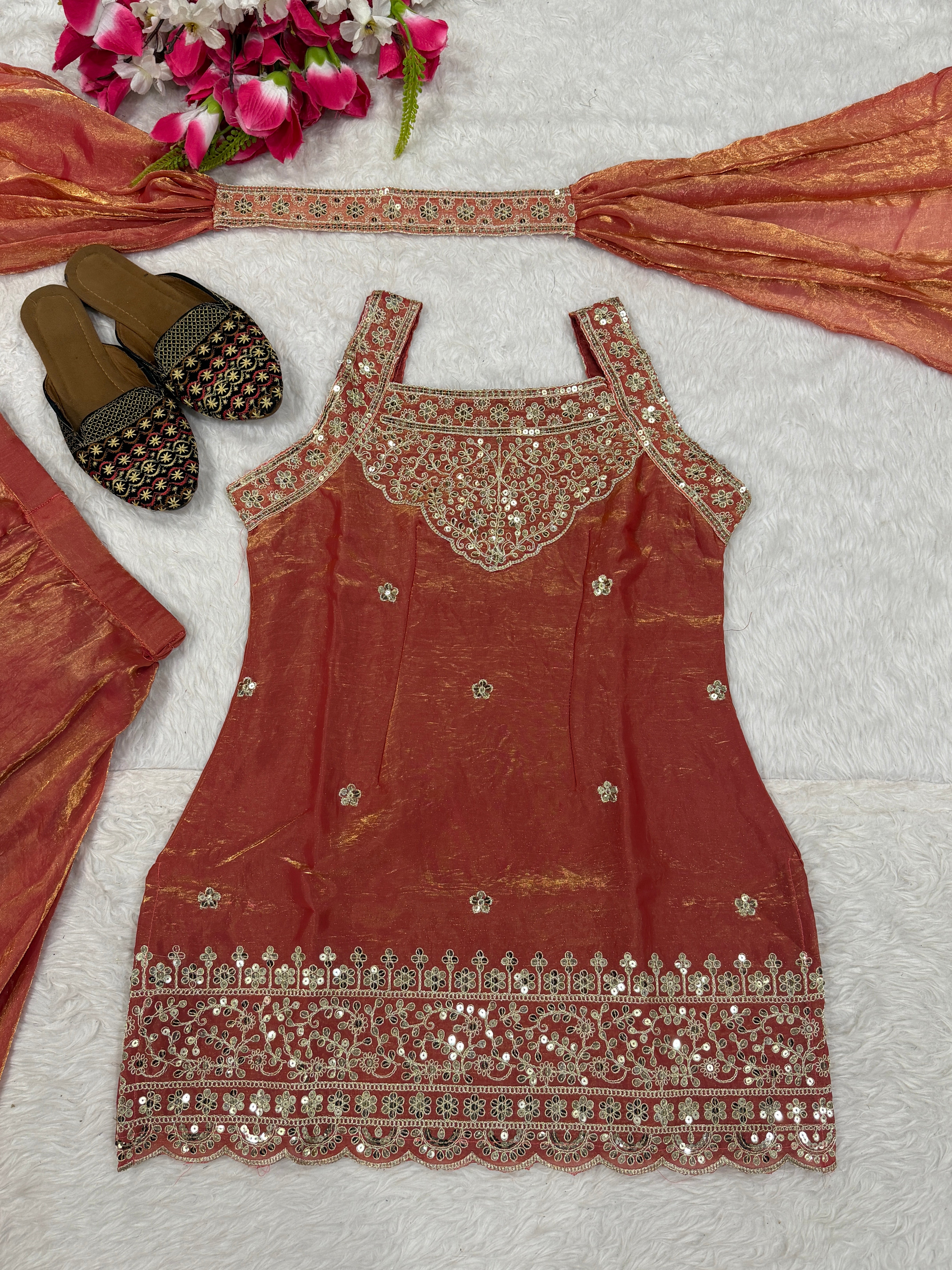 Wine Heavy Fandy Silk Sequins Embroidered Sharara Palazzo Set with Dupatta
