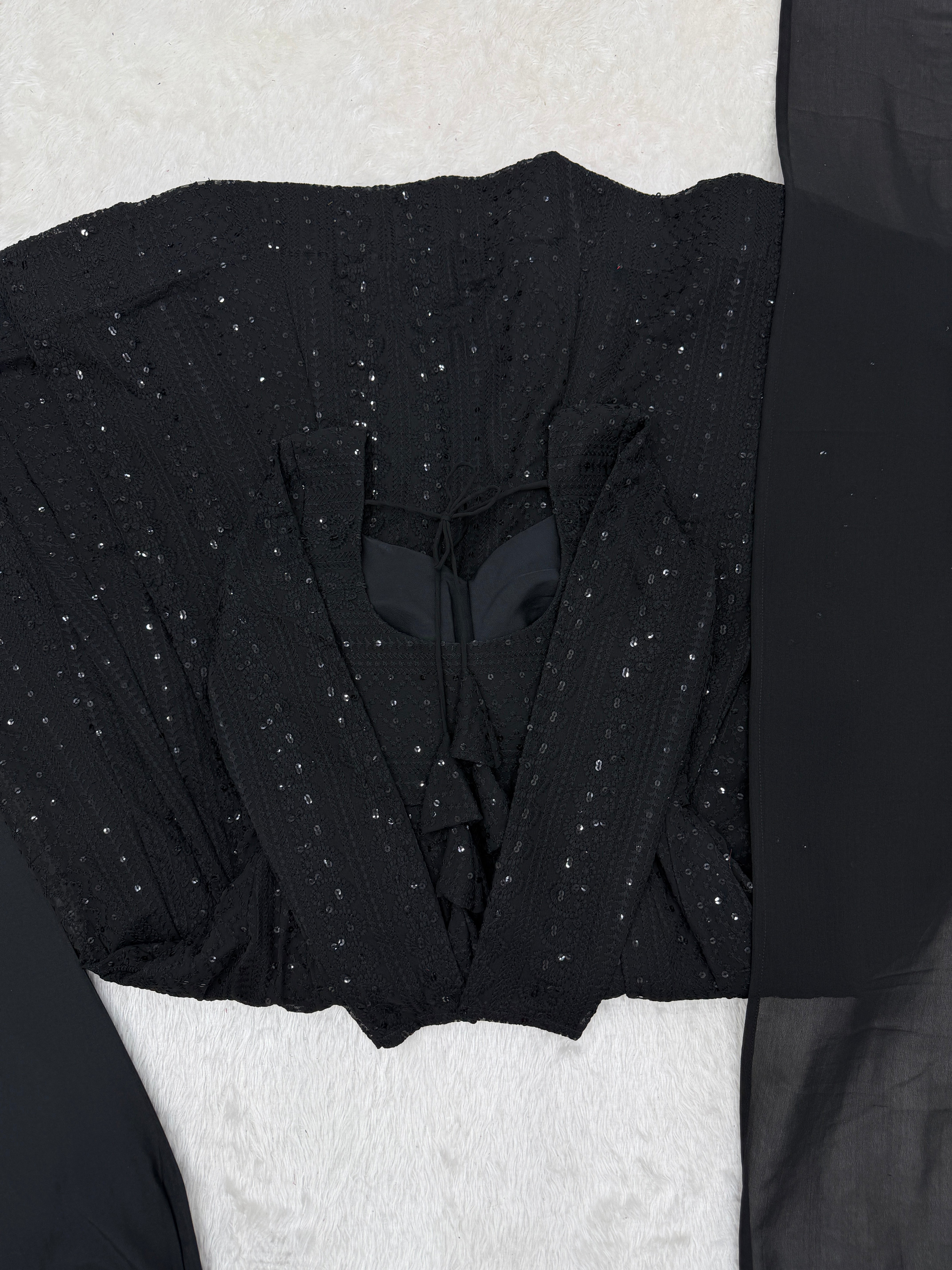 Black Lucknowi Sequins Georgette Anarkali Suit | Nardev Fashion
